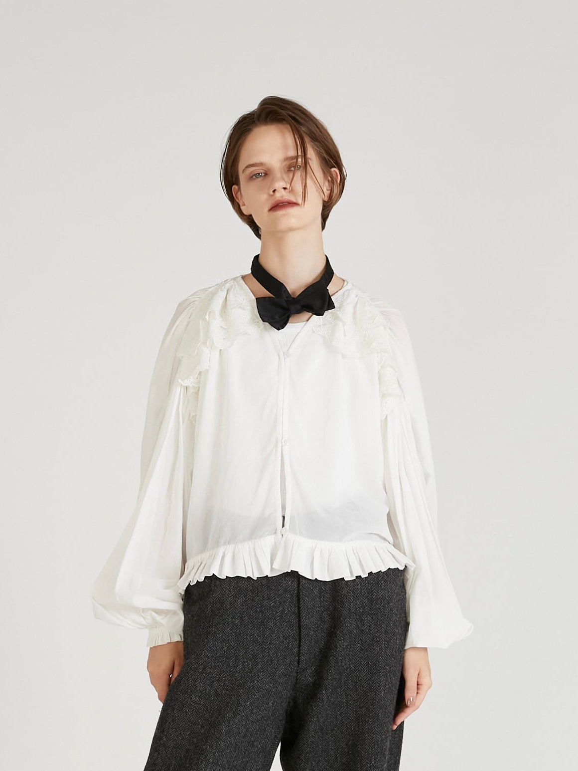 scallop frill blouse|WHITE