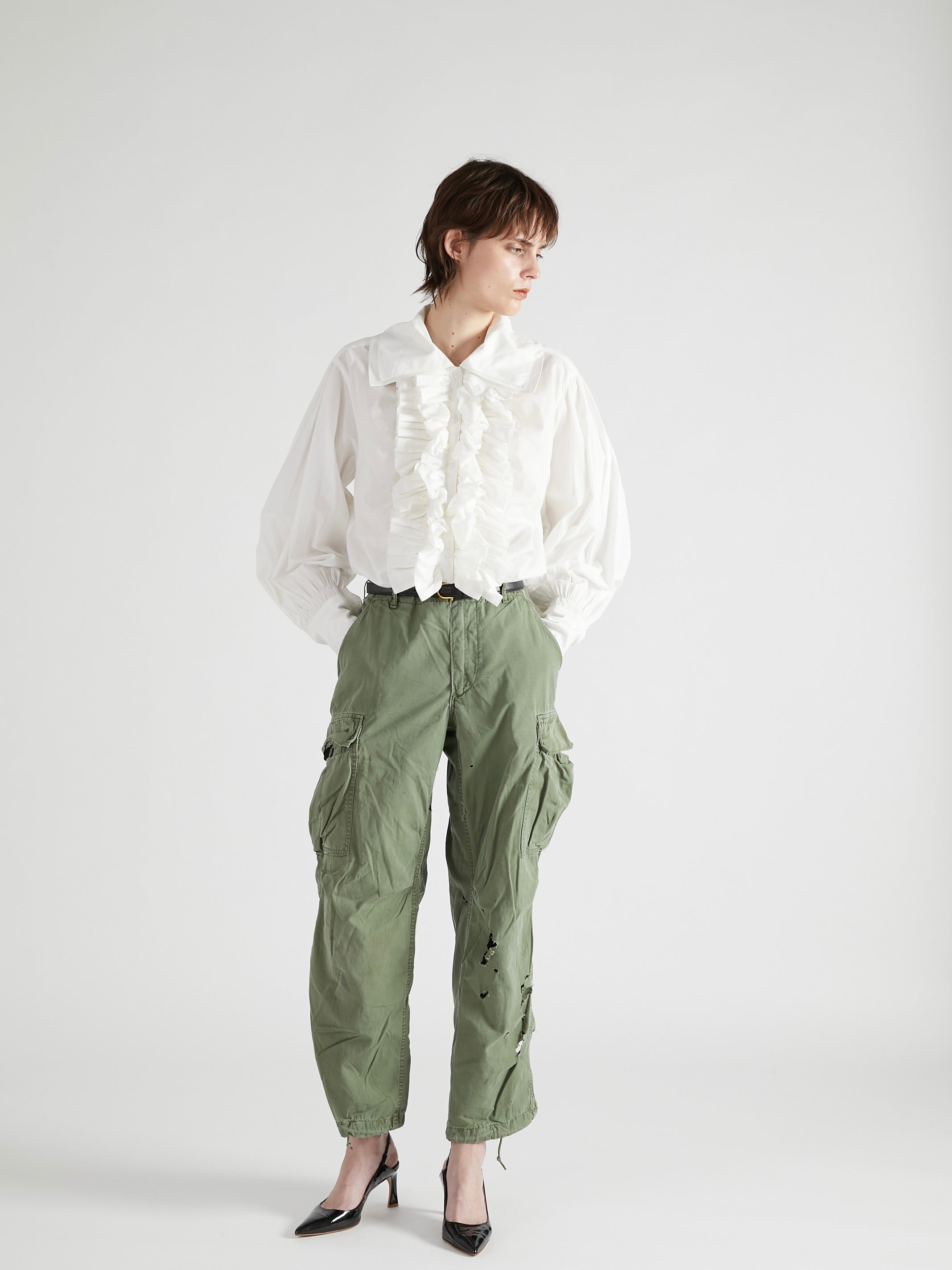 double collar frill blouse |WHITE