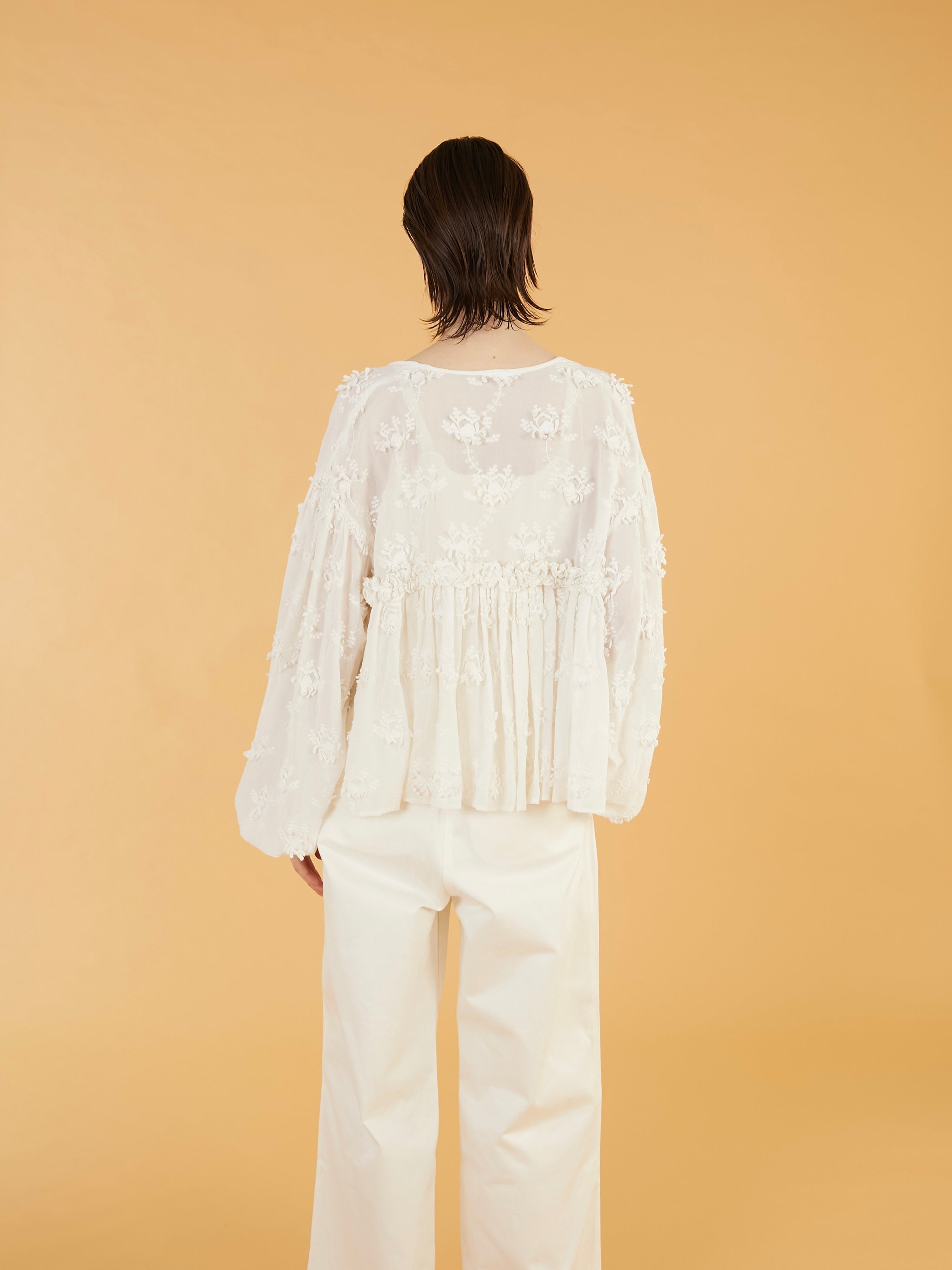 3D embroidery gather bolero|WHITE