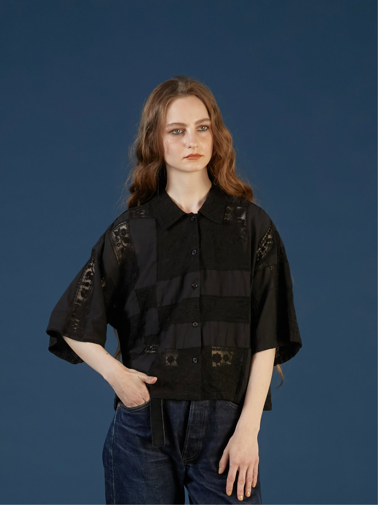 patchwork embroidery shirts|BLACK