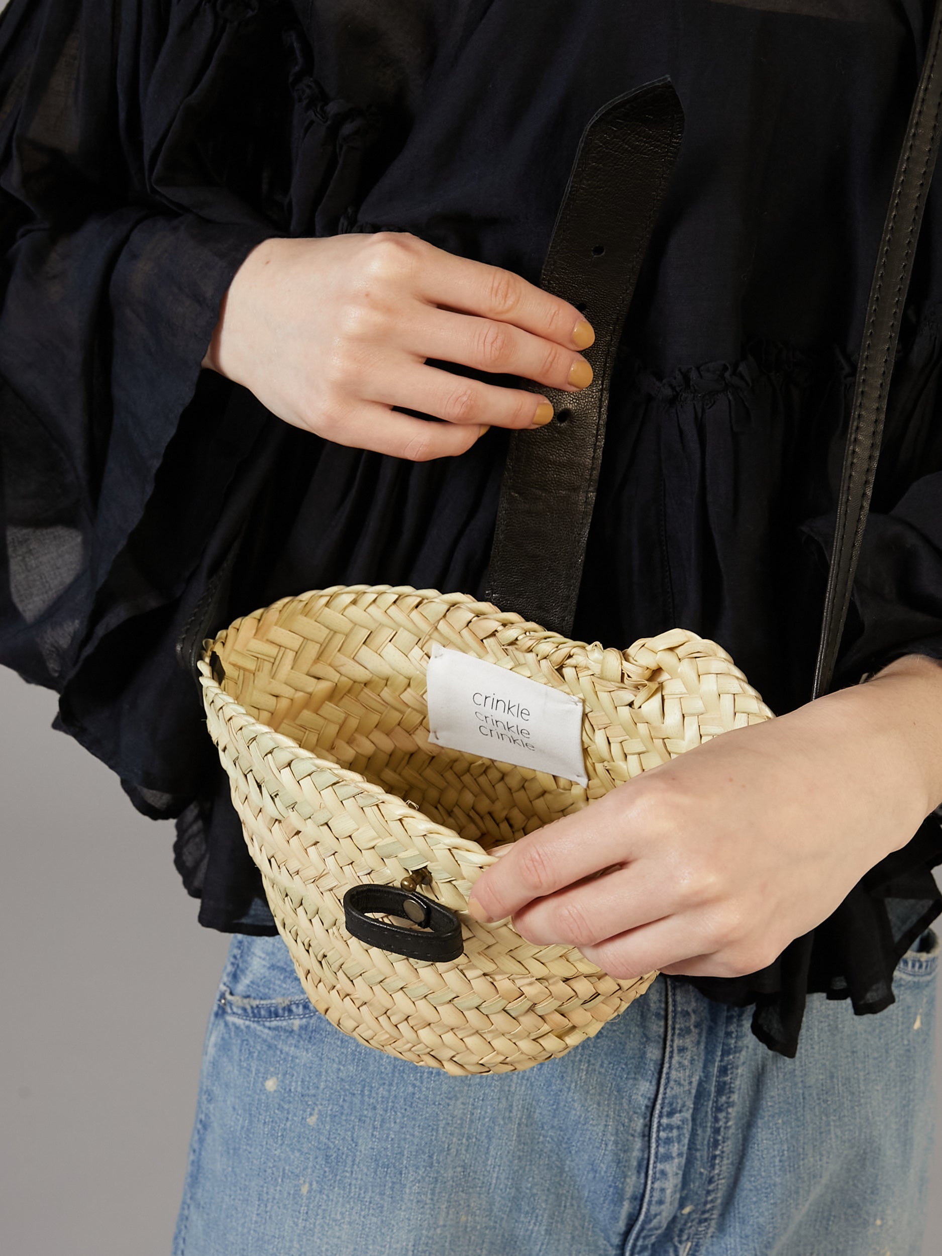 raffia leather 2way bag