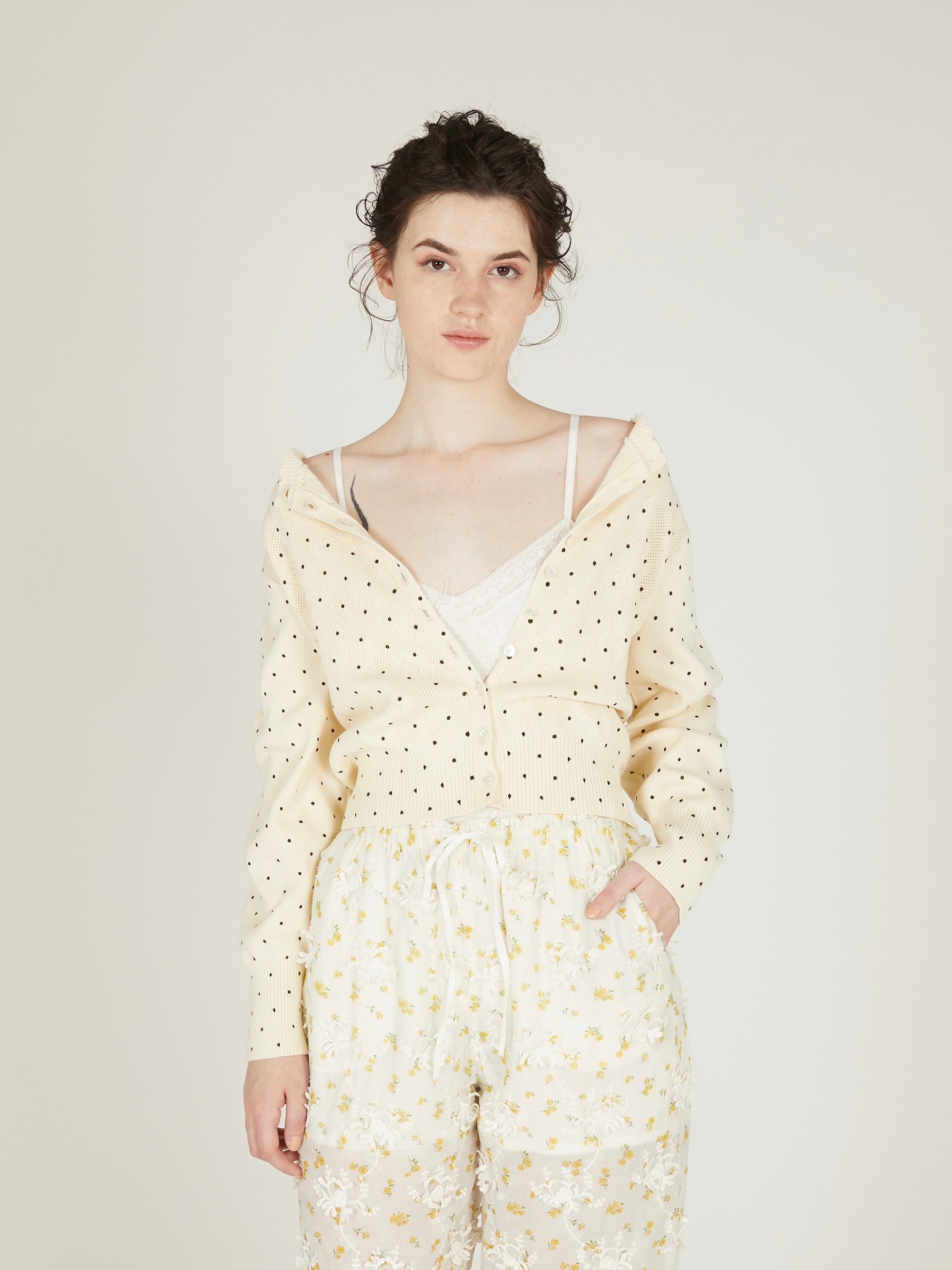 flower Jacquard dot cardigan|IVORY