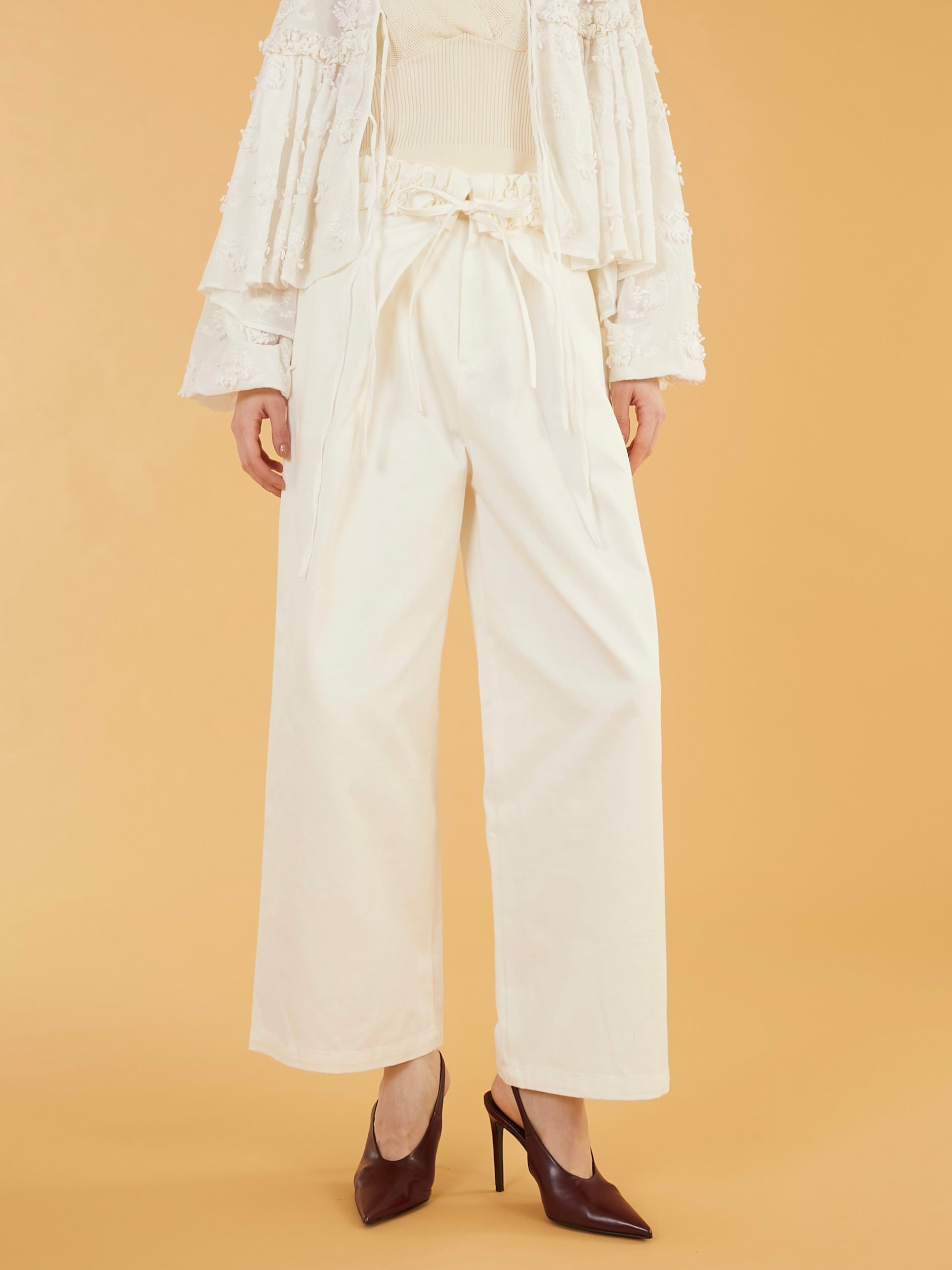 frill belt chino pants|WHITE