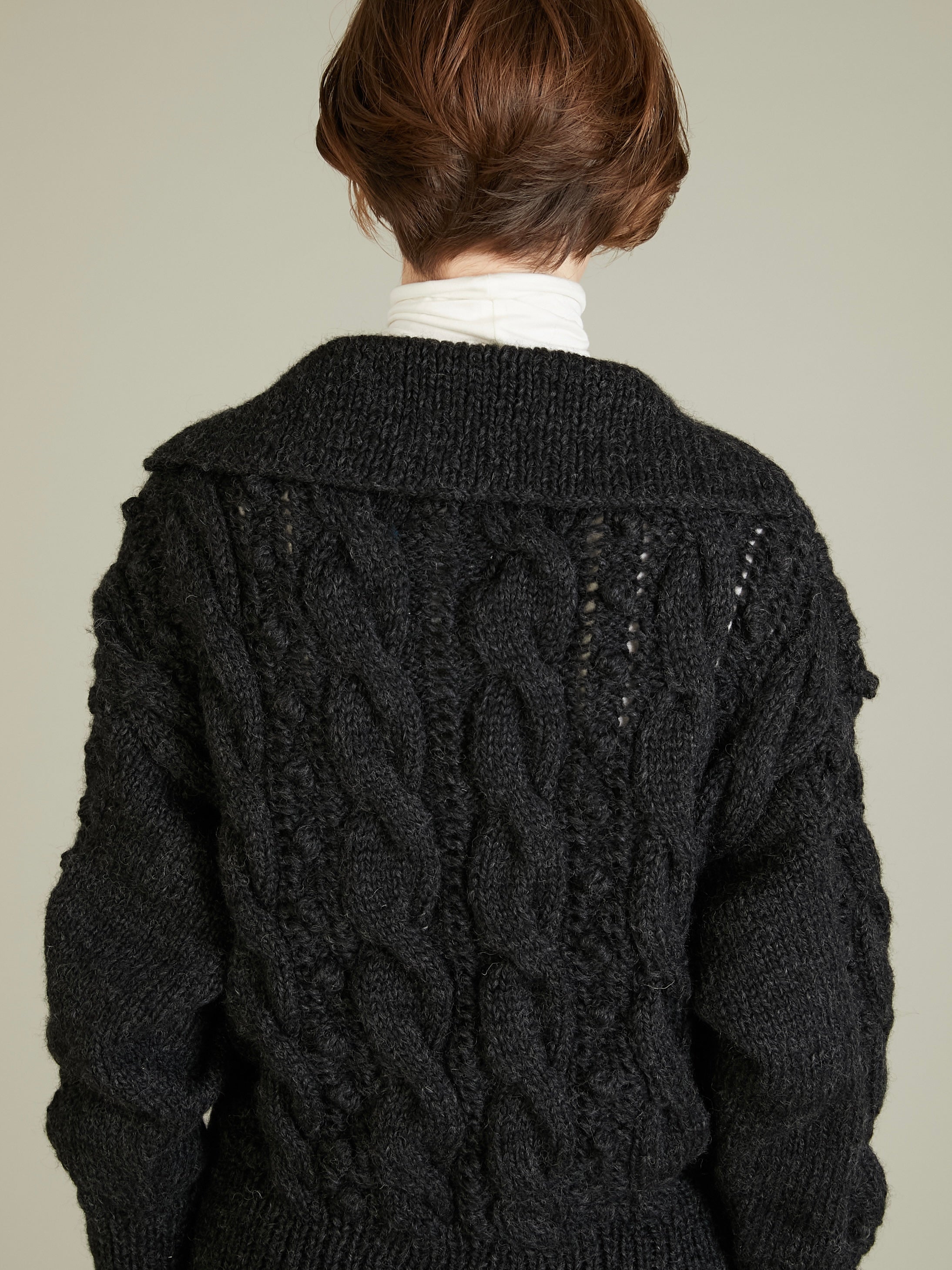 popcorn hand knit cardigan|CHARCOAL GRAY
