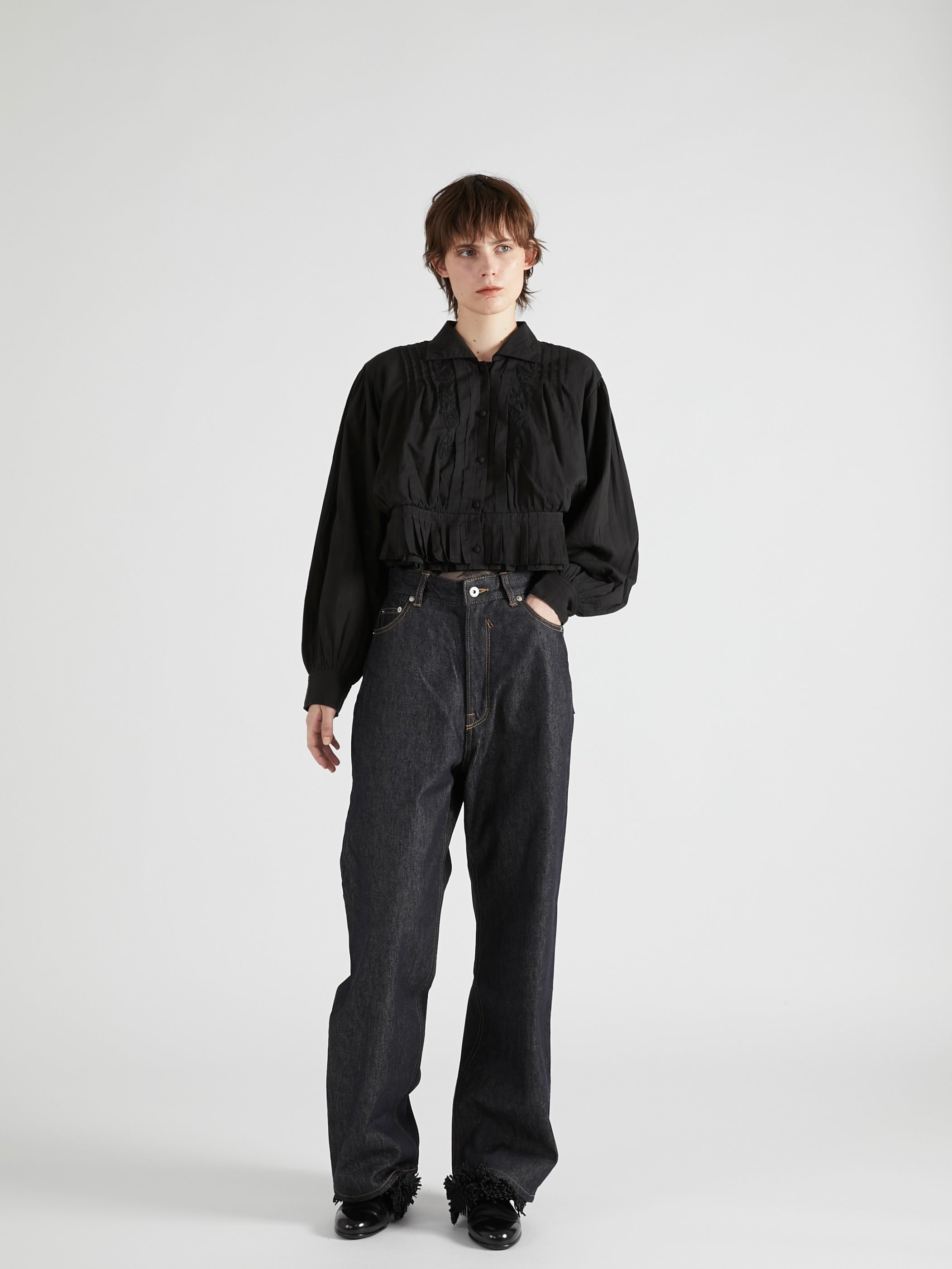 cord embroidery blouse|BLACK