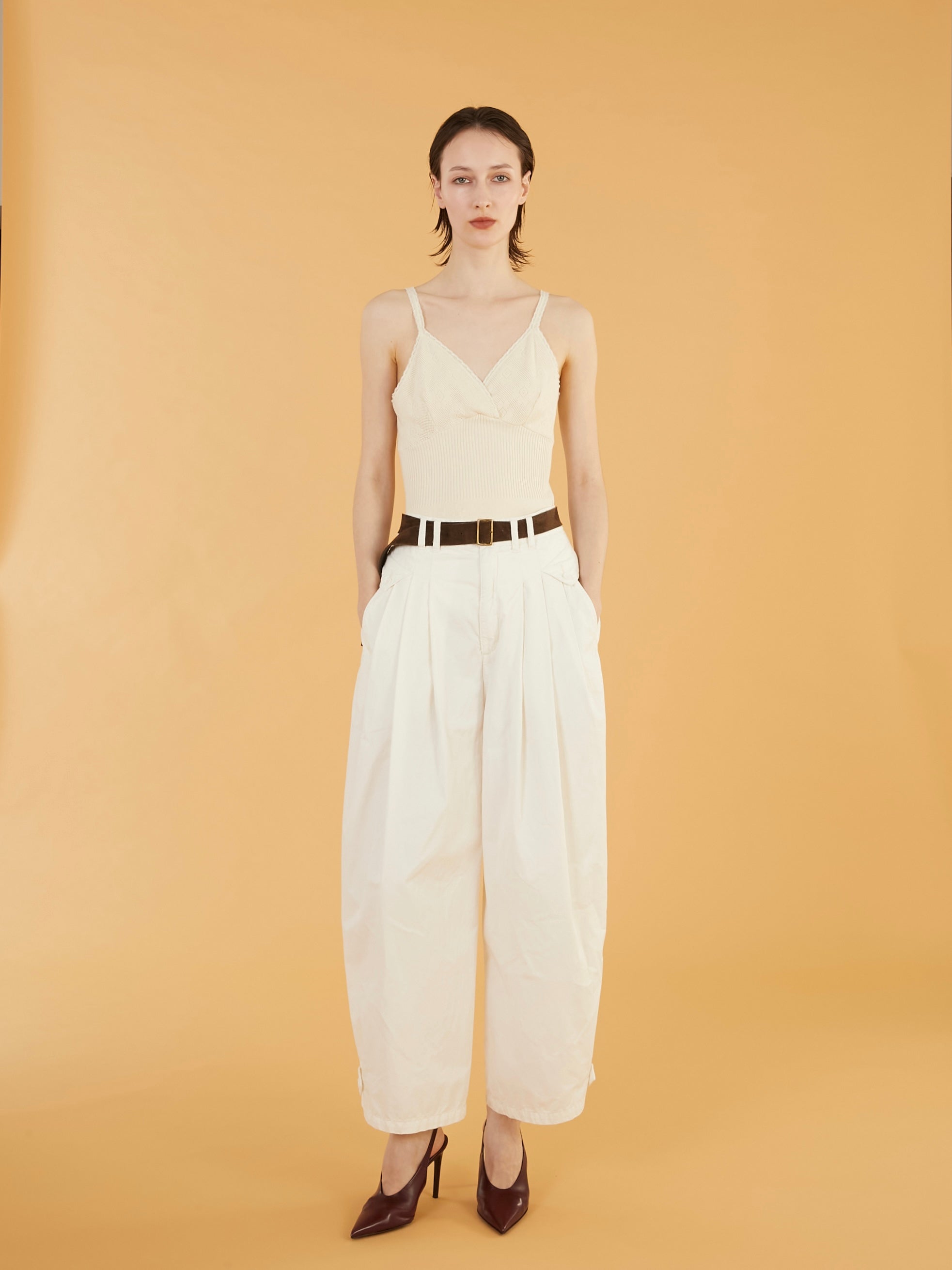 flower jacquard knit camisole|IVORY