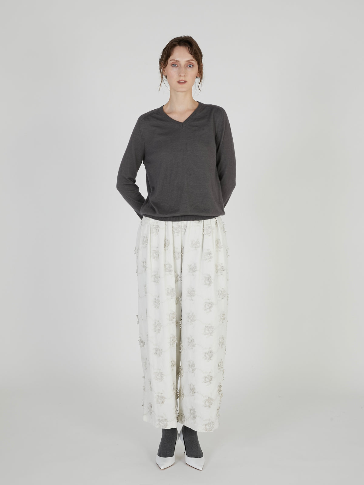 3D embroidery corduroy pants|WHITE