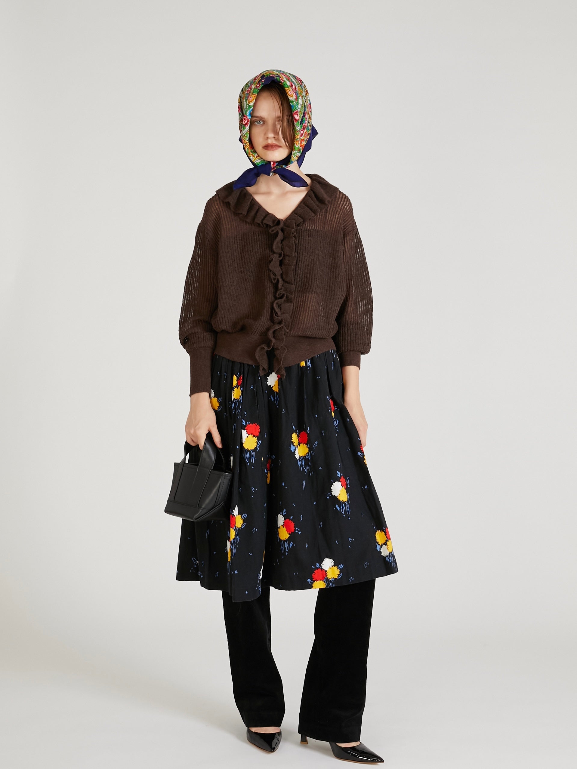 raffule frill cardigan|BROWN