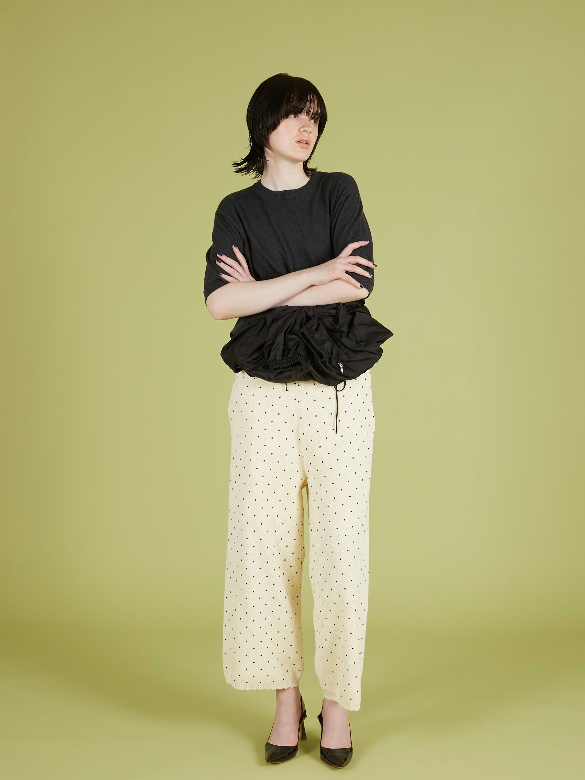 flower Jacquard dot pants|IVORY