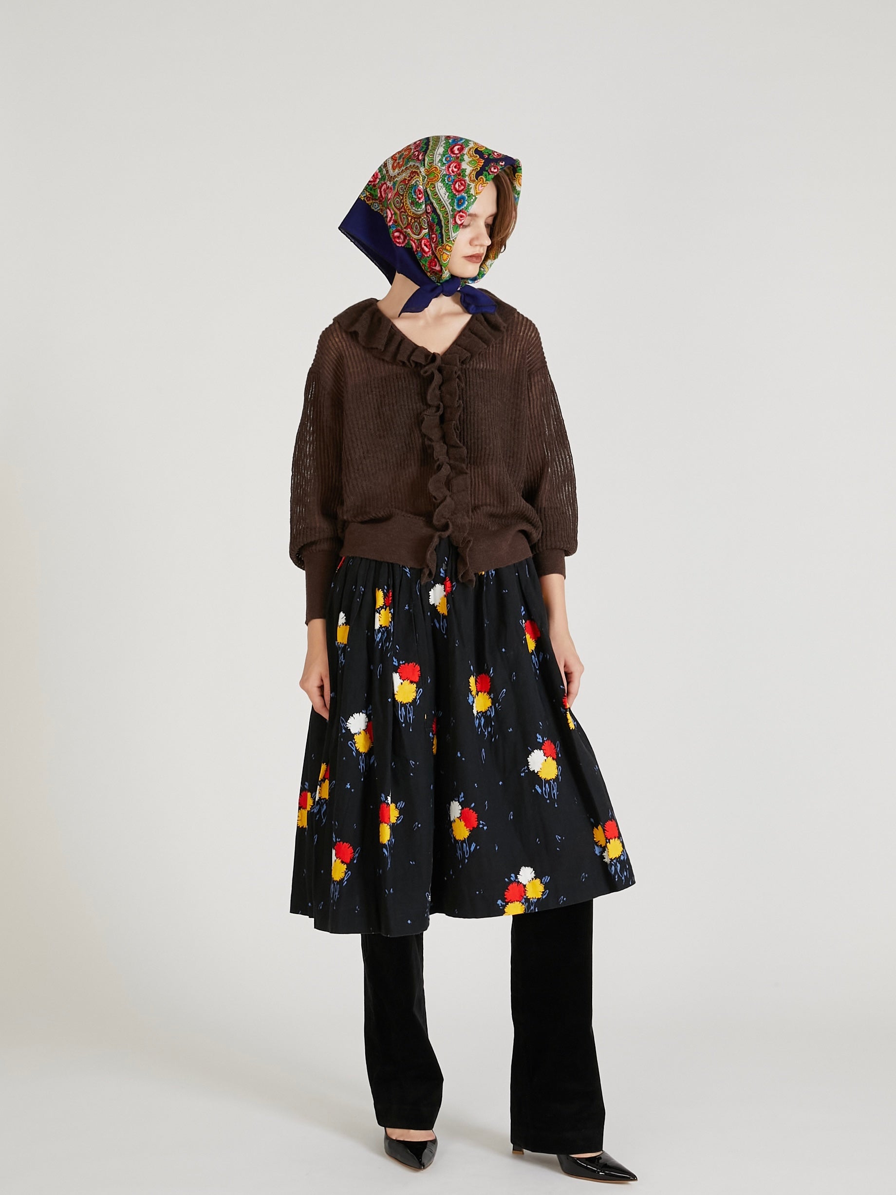 raffule frill cardigan|BROWN