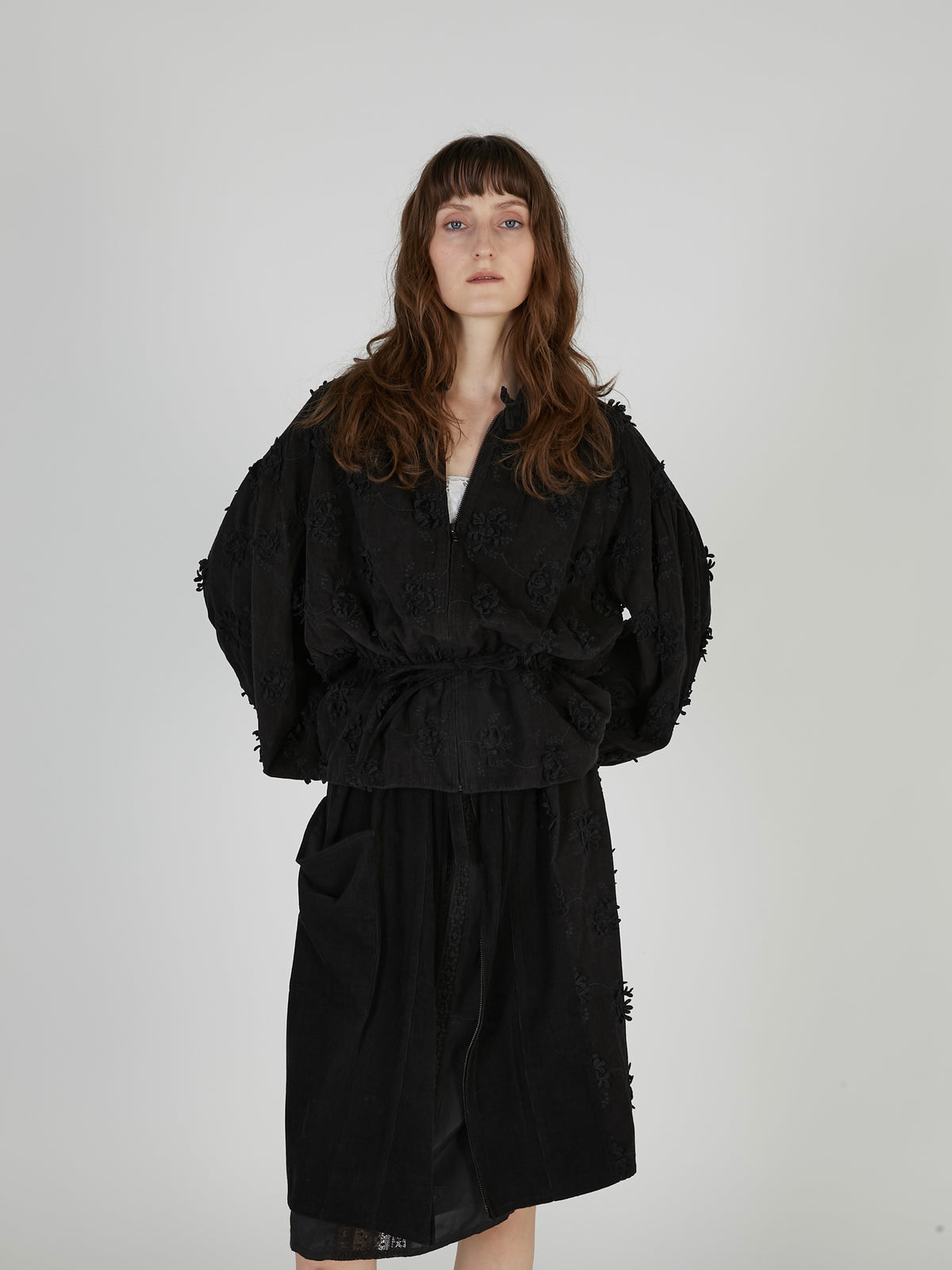 3D embroidery corduroy blouson|BLACK