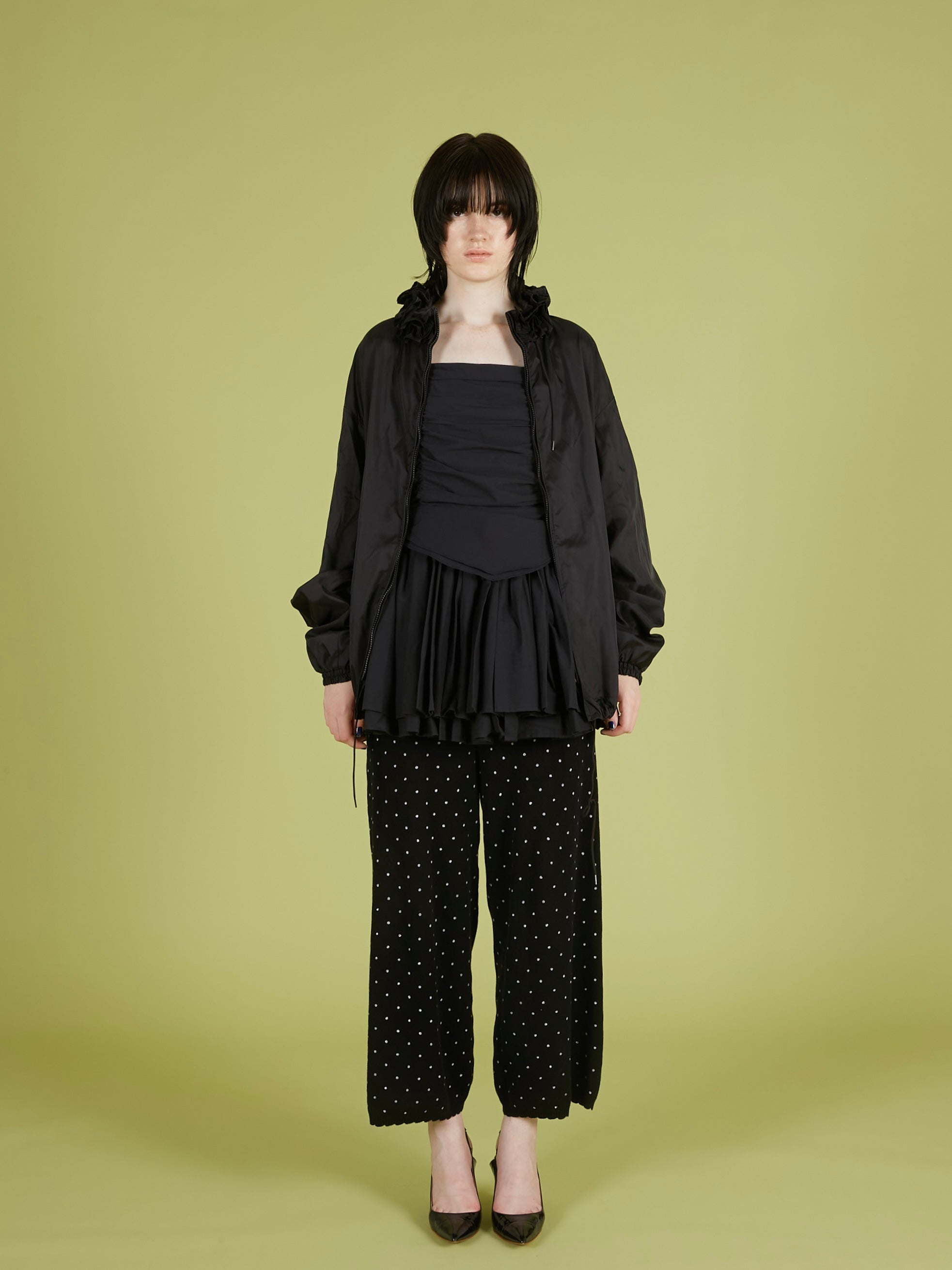 flower Jacquard dot pants|BLACK