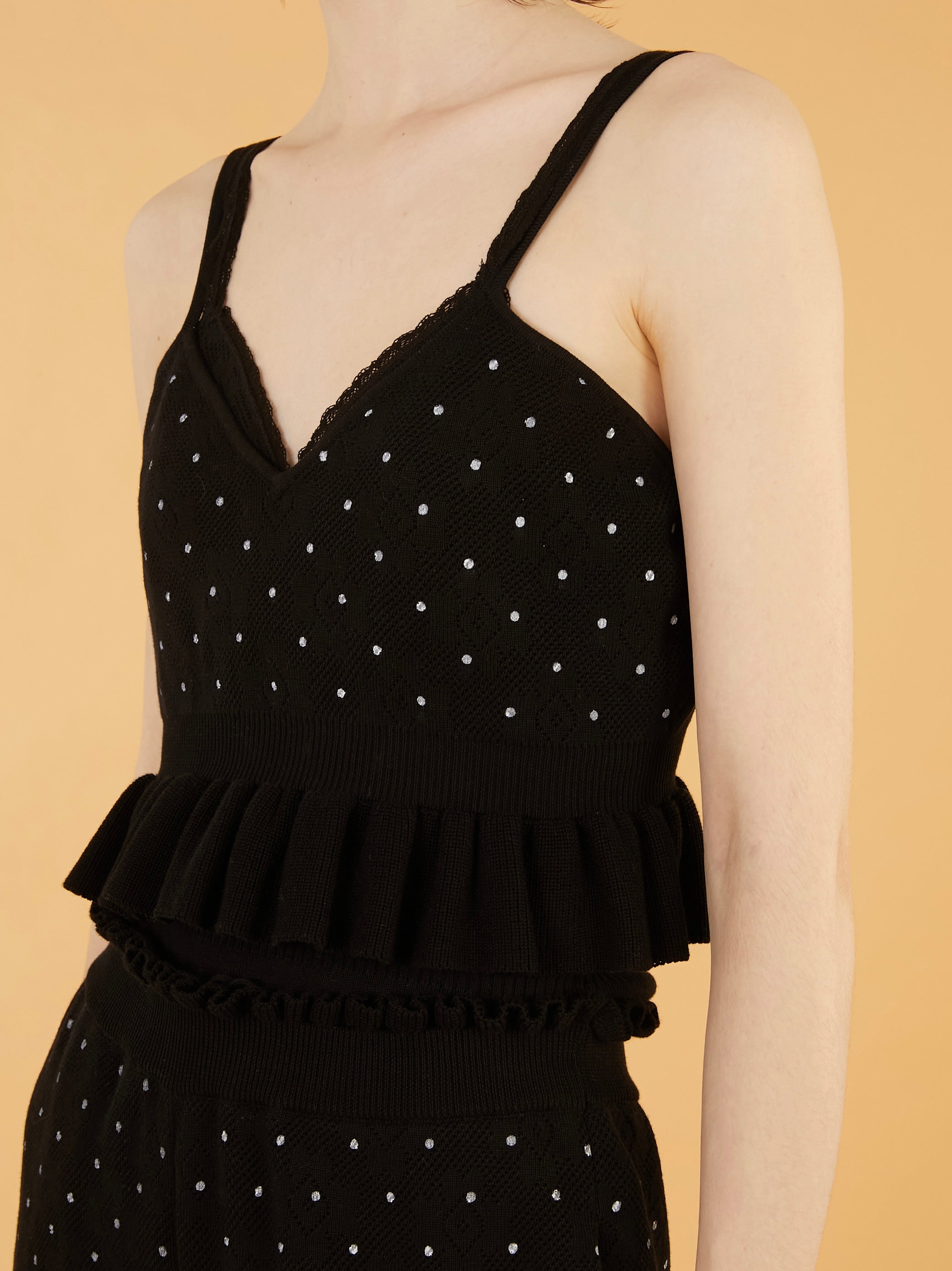 flower Jacquard dot camisole|BLACK