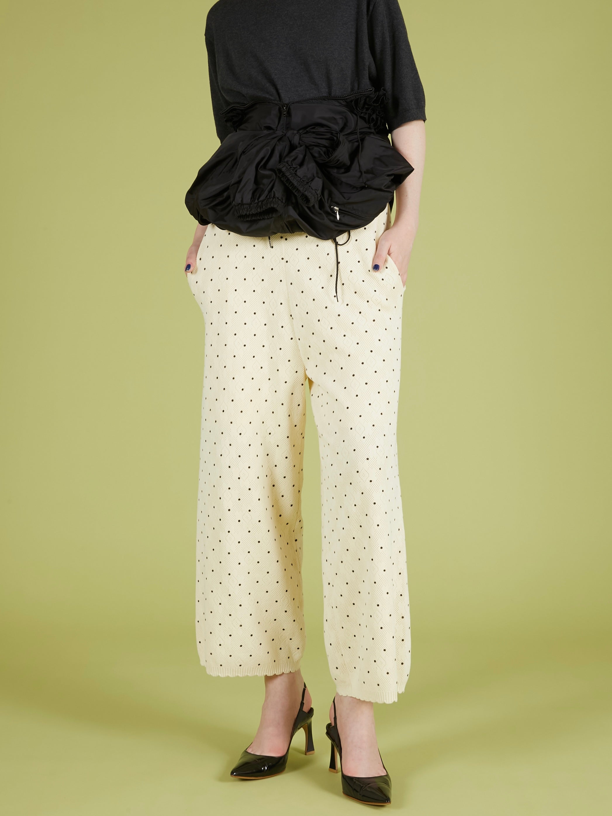 flower Jacquard dot pants|IVORY