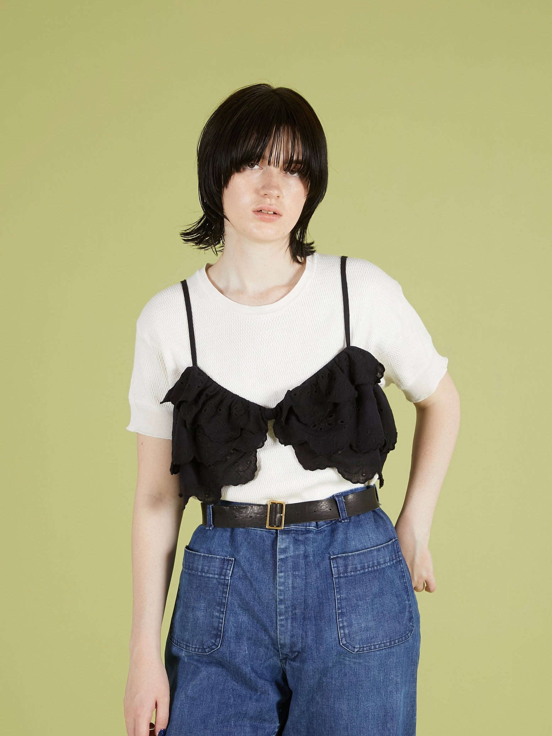 embroidery scallup bra|BLACK