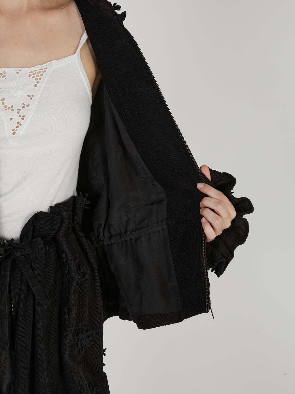 3D embroidery corduroy blouson|BLACK