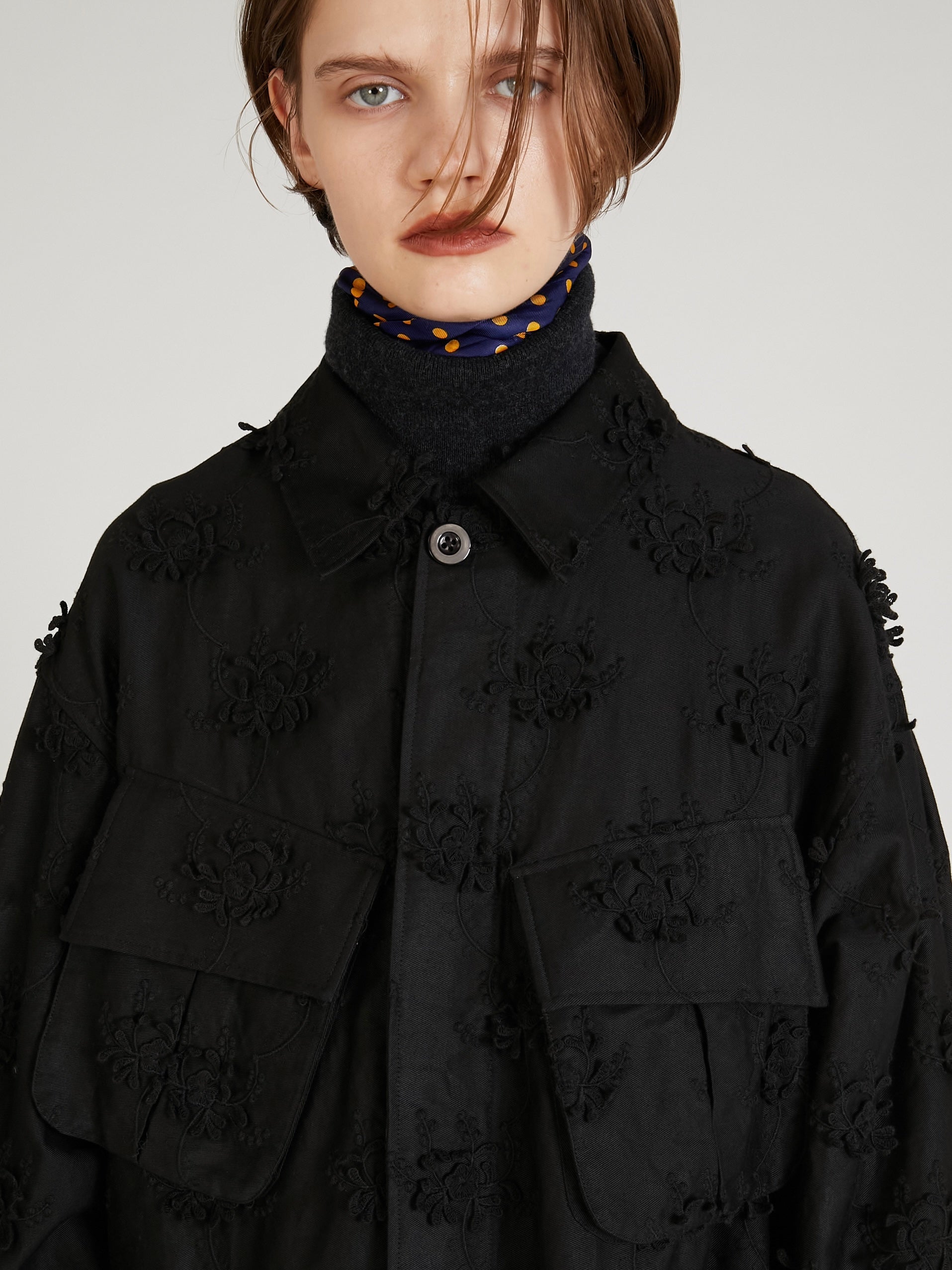 3D embroidery military shirt|BLACK