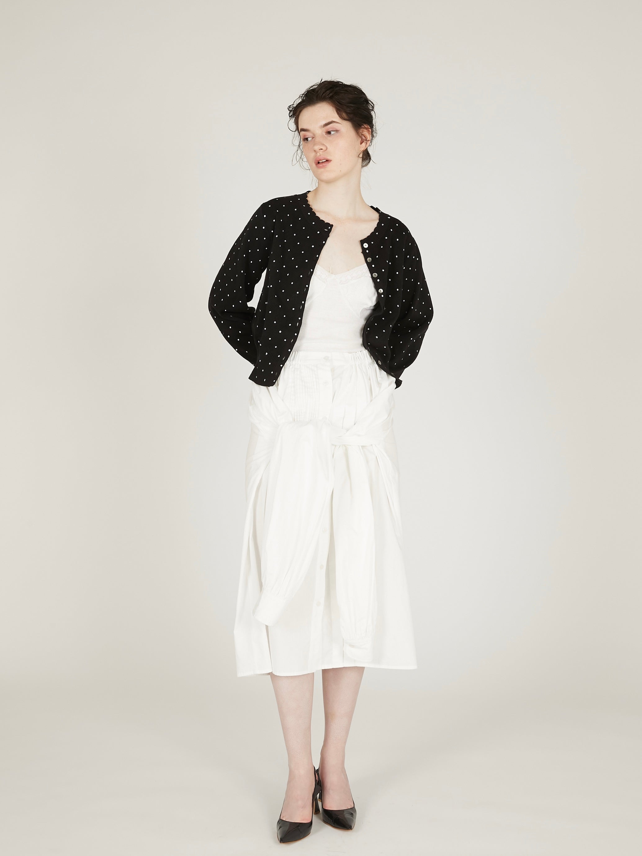 flower Jacquard dot cardigan|BLACK