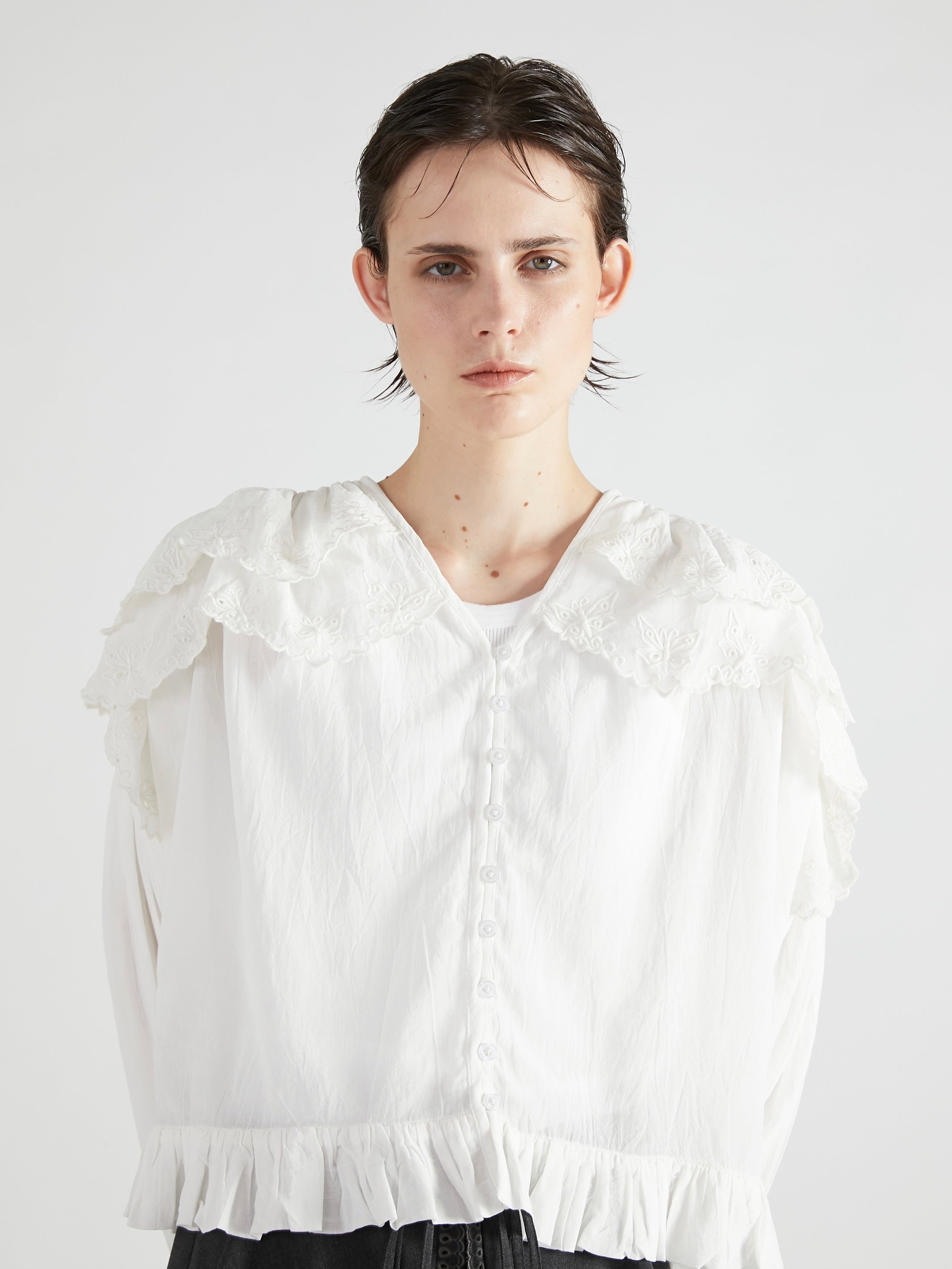 scallop frill blouse|WHITE