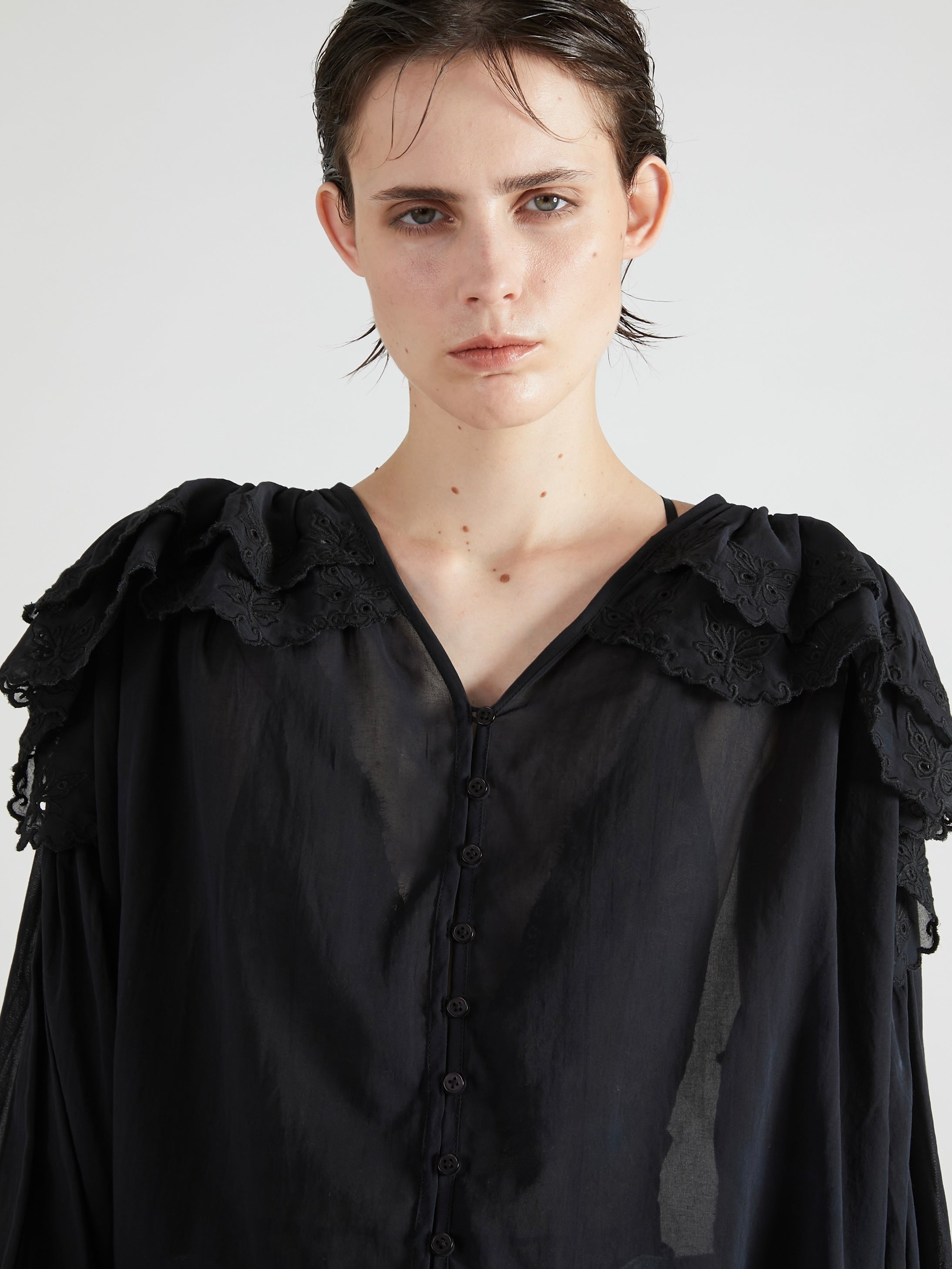 scallop frill blouse|BLACK