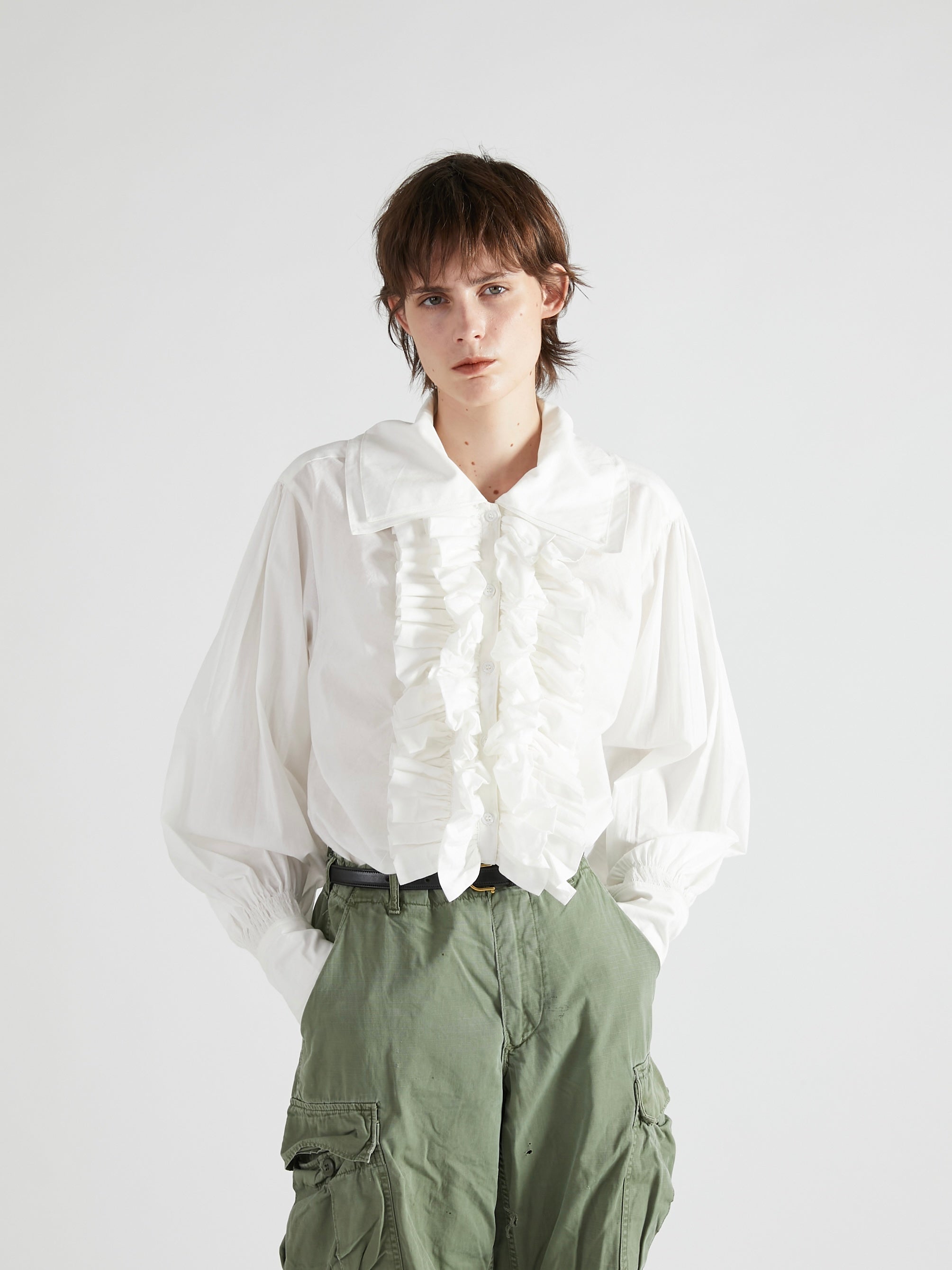 double collar frill blouse |BLACK