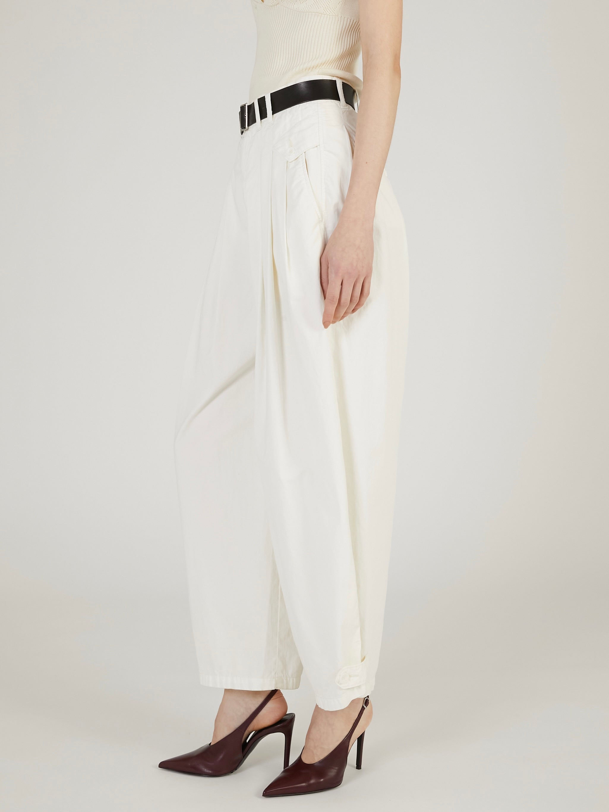 garment dye over tuck pants|IVORY