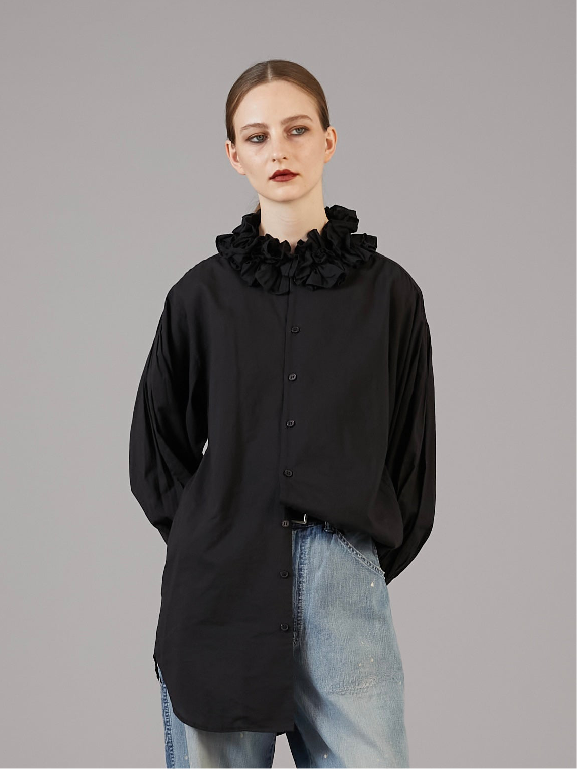 cotton frill coller shirts │ BLACK cotton frill coller shirts │ BLACK