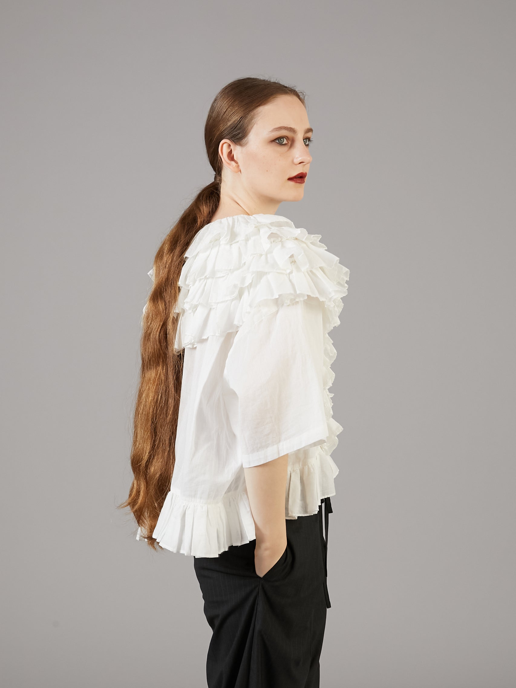 frill poncho blouse | WHITE