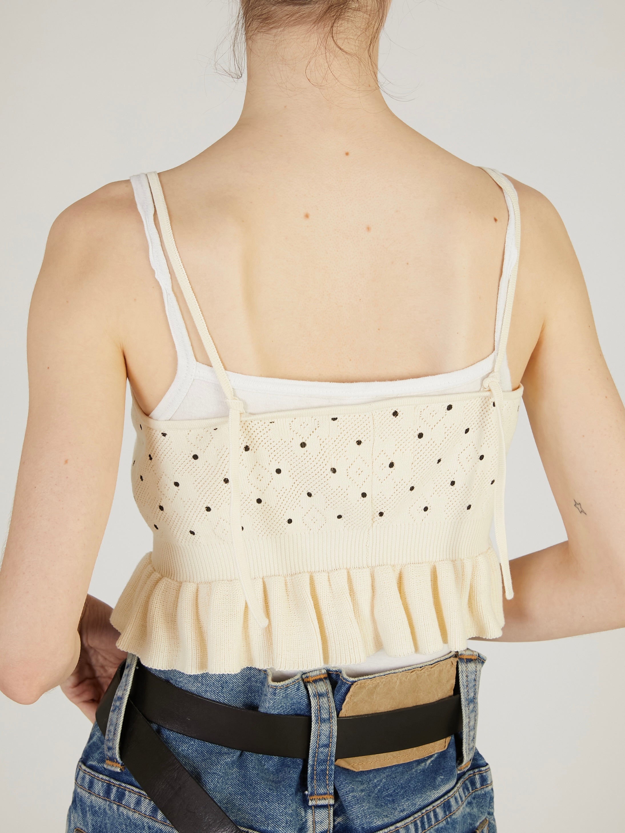 flower Jacquard dot camisole|IVORY