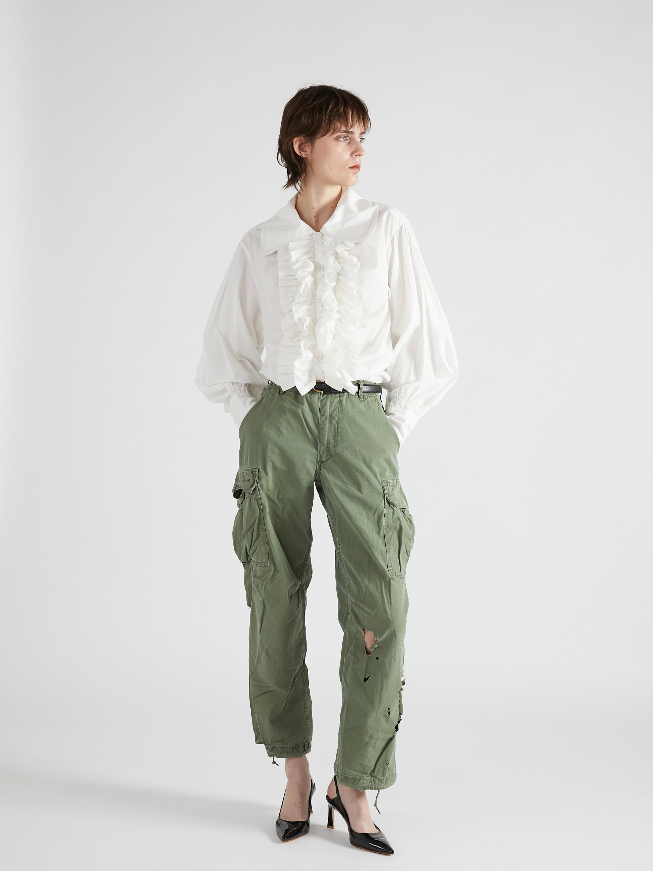 double collar frill blouse |WHITE