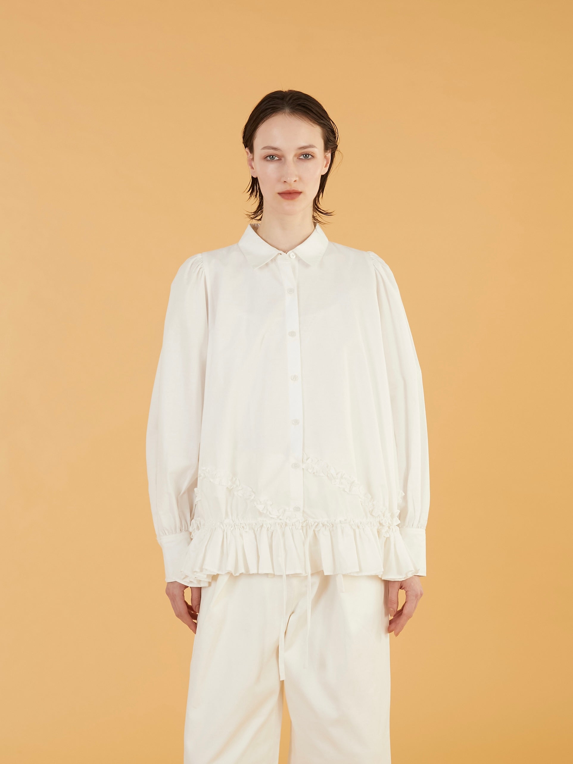 frill hem long sleeve shirts|BLACK