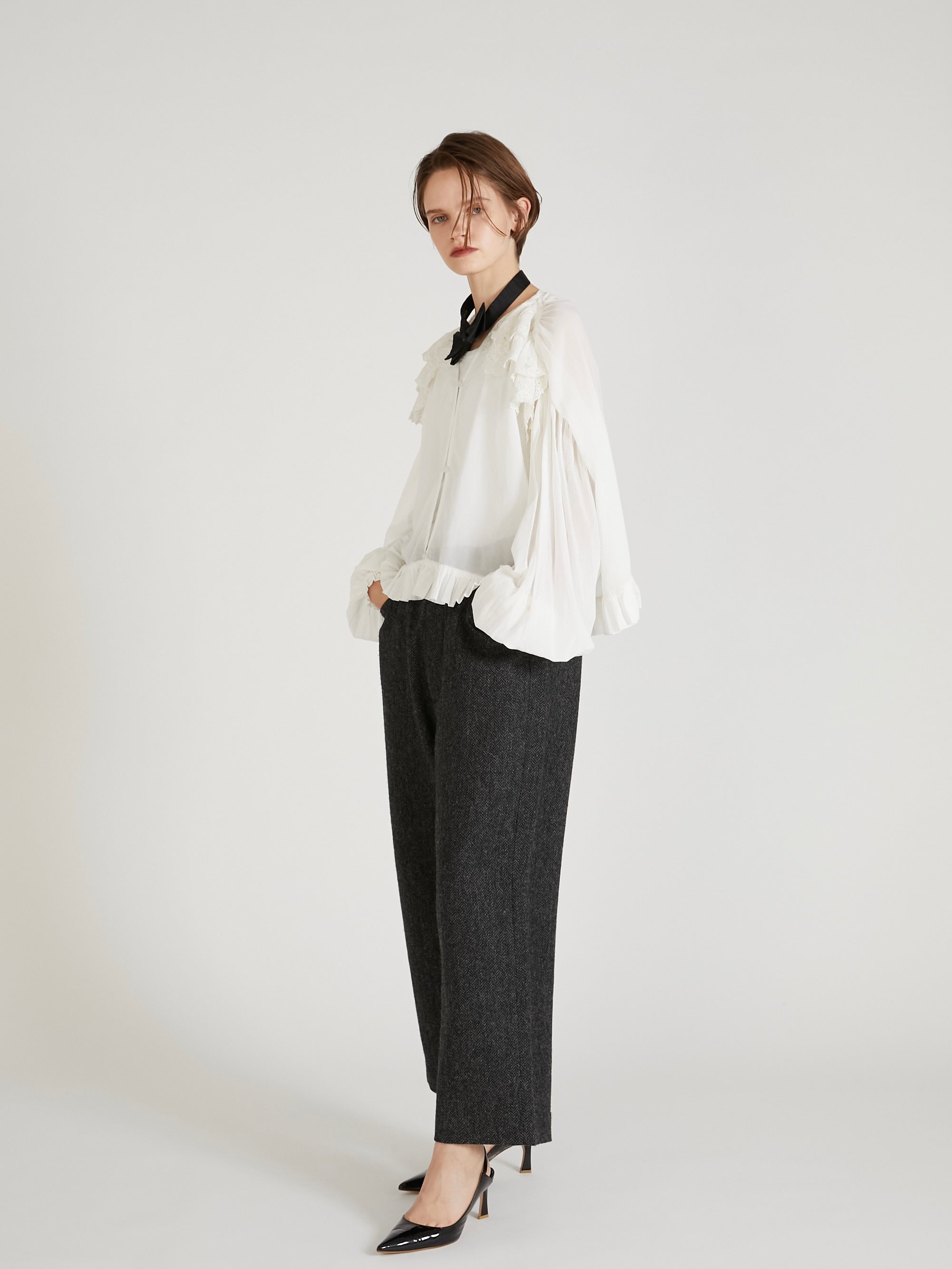 scallop frill blouse|WHITE