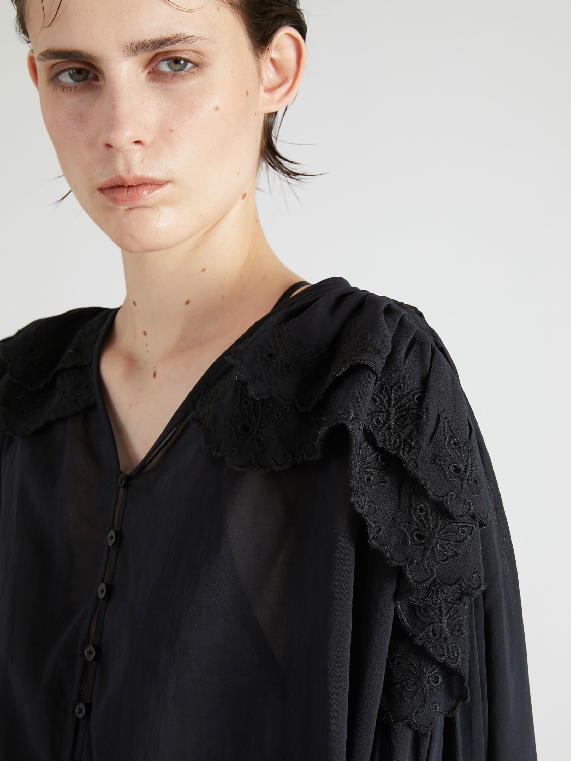 scallop frill blouse|BLACK
