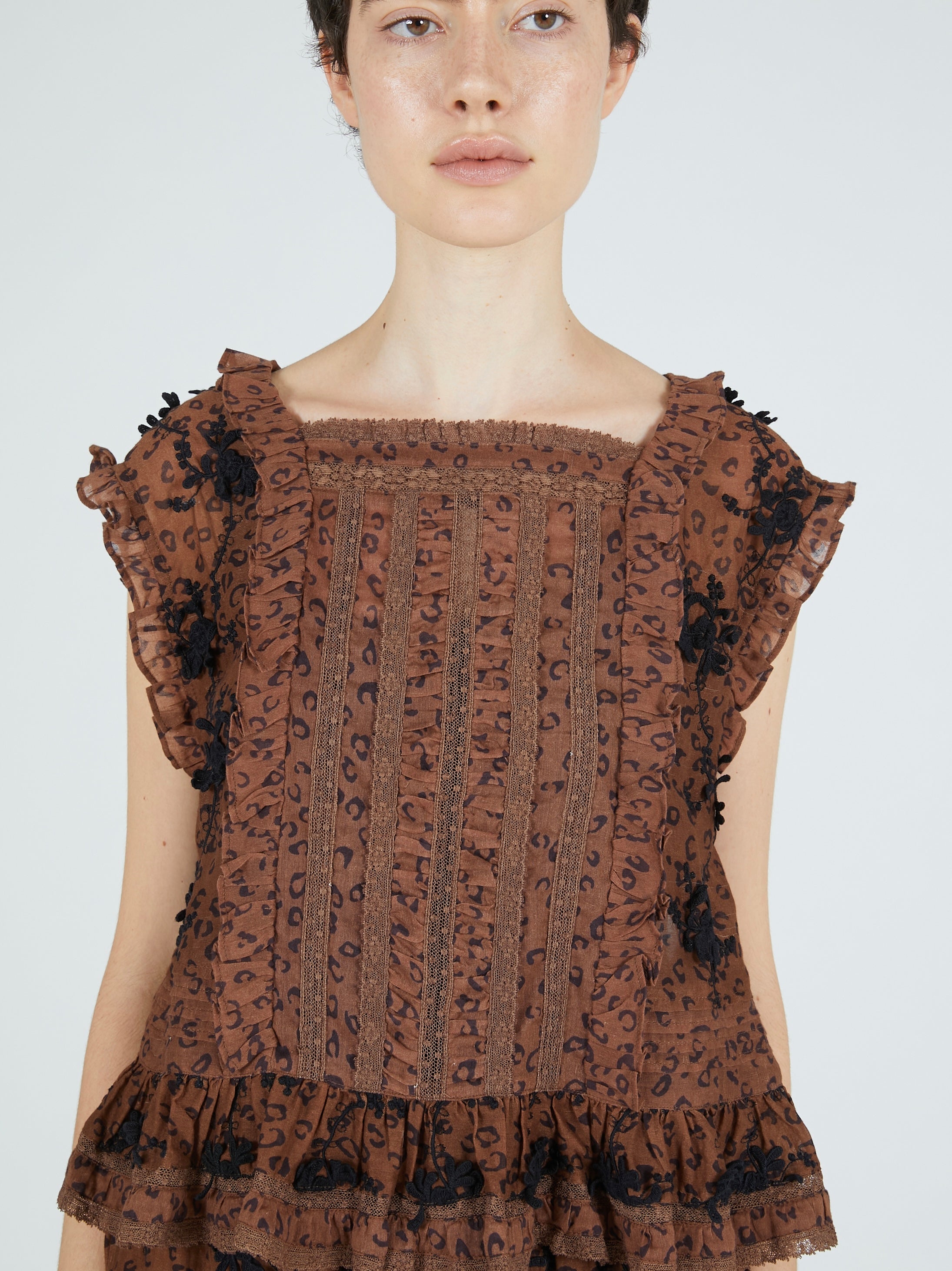 3D embroidery leopard blouse|BROWN