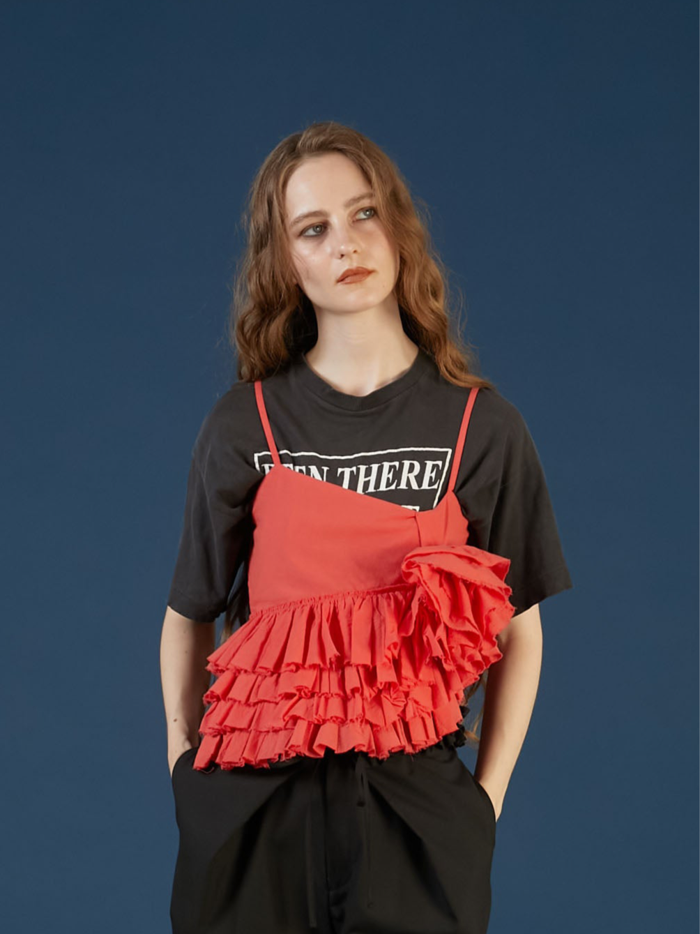 asymmetry flower cami ｜RED