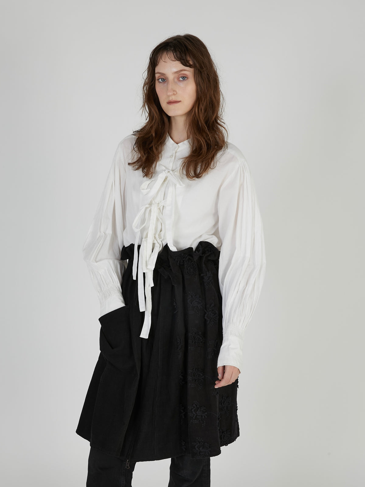 ribbon blouse|WHITE