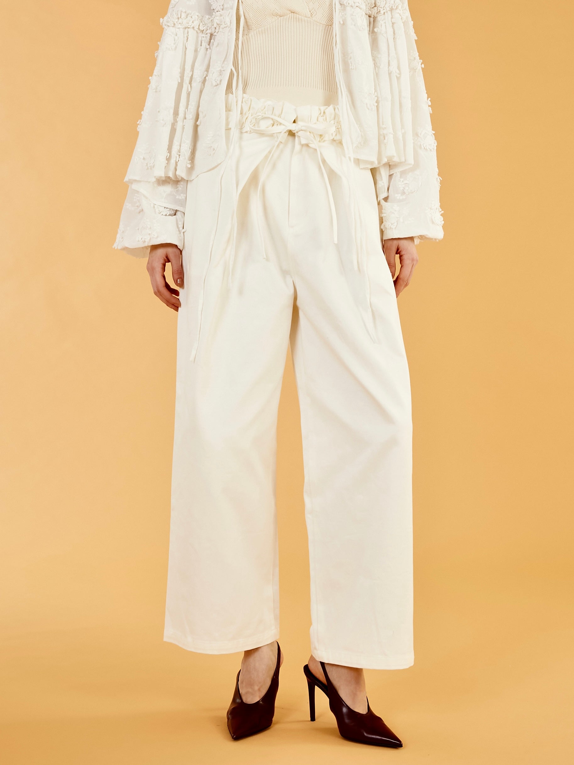 【SECRET SALE】frill belt chino pants|WHITE