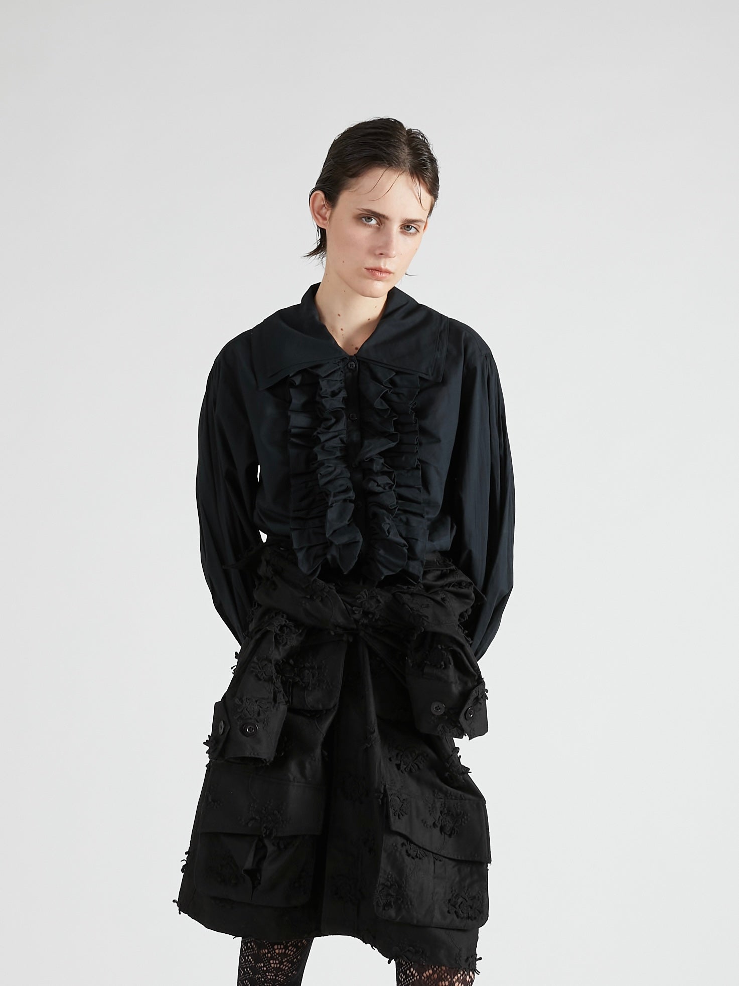 double collar frill blouse |WHITE