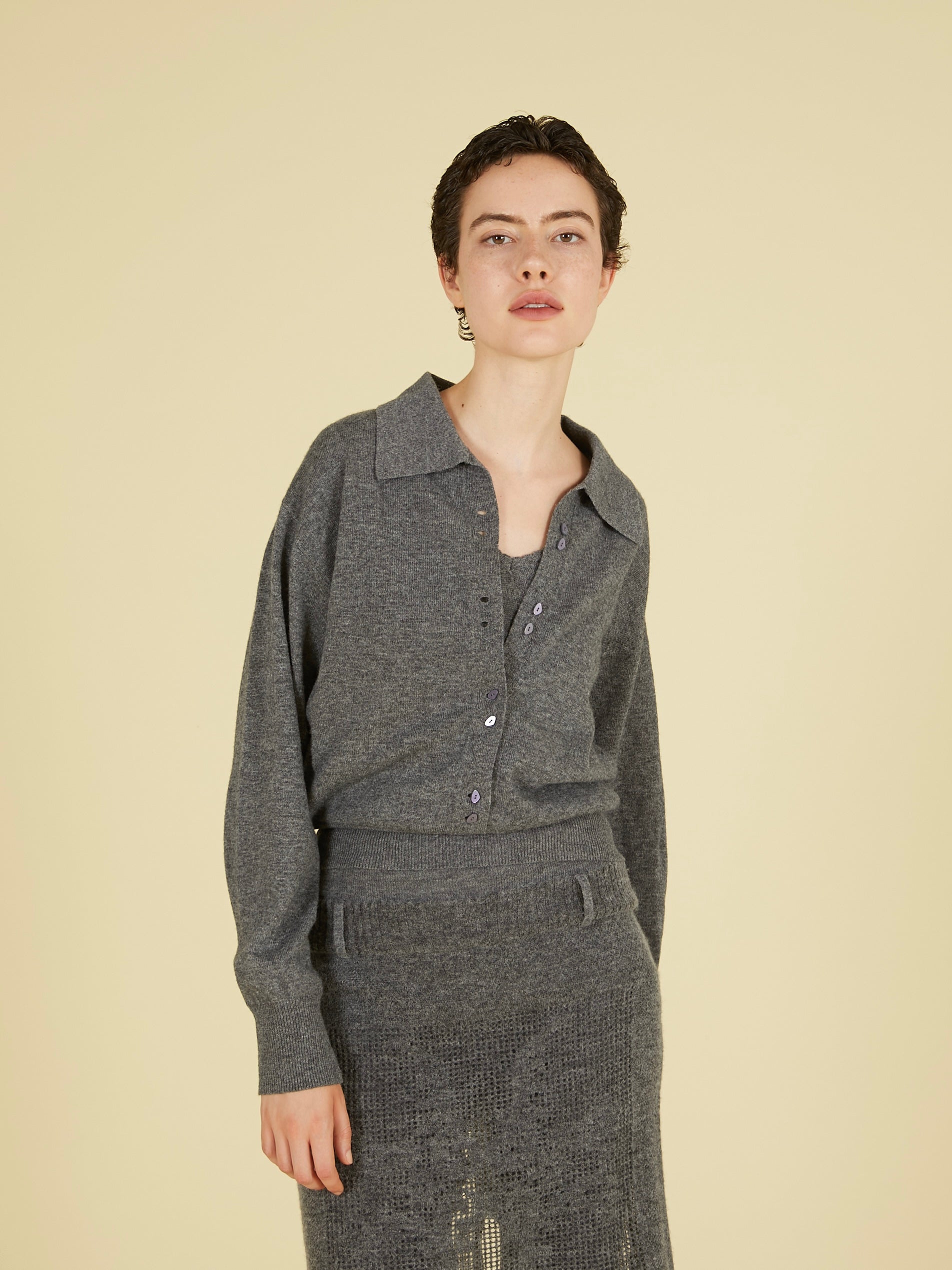 slow off knit top|GRAY