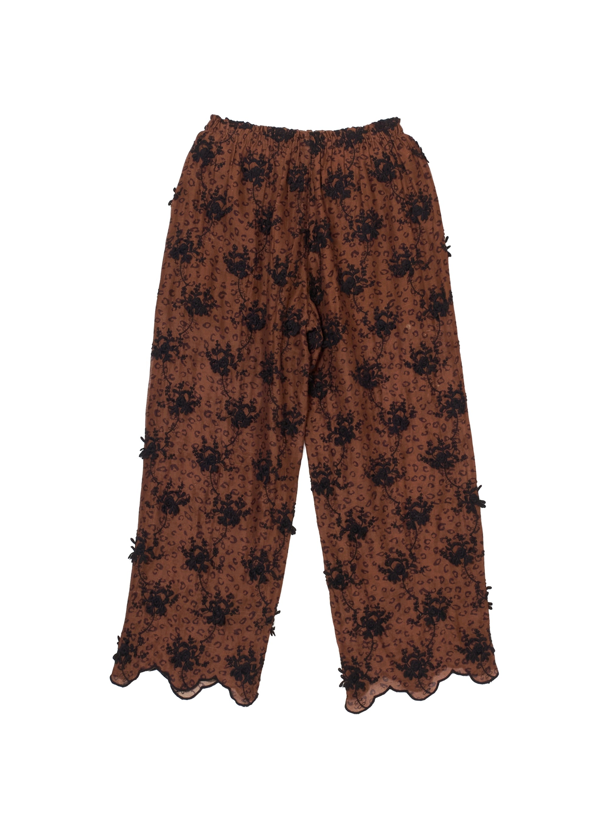 3D embroidery leopard easy pants|BROWN