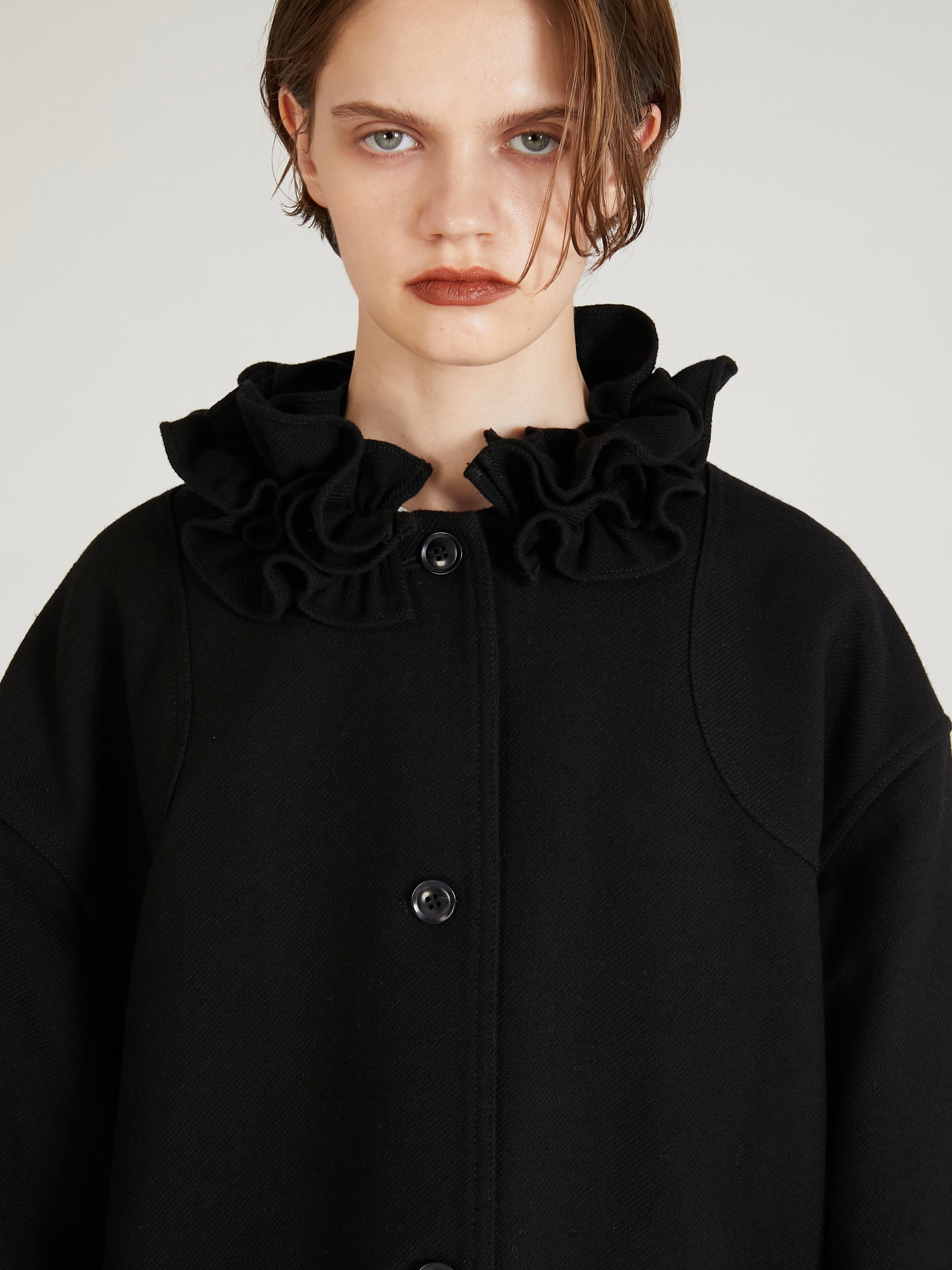frill collar hunting jacket|BLACK