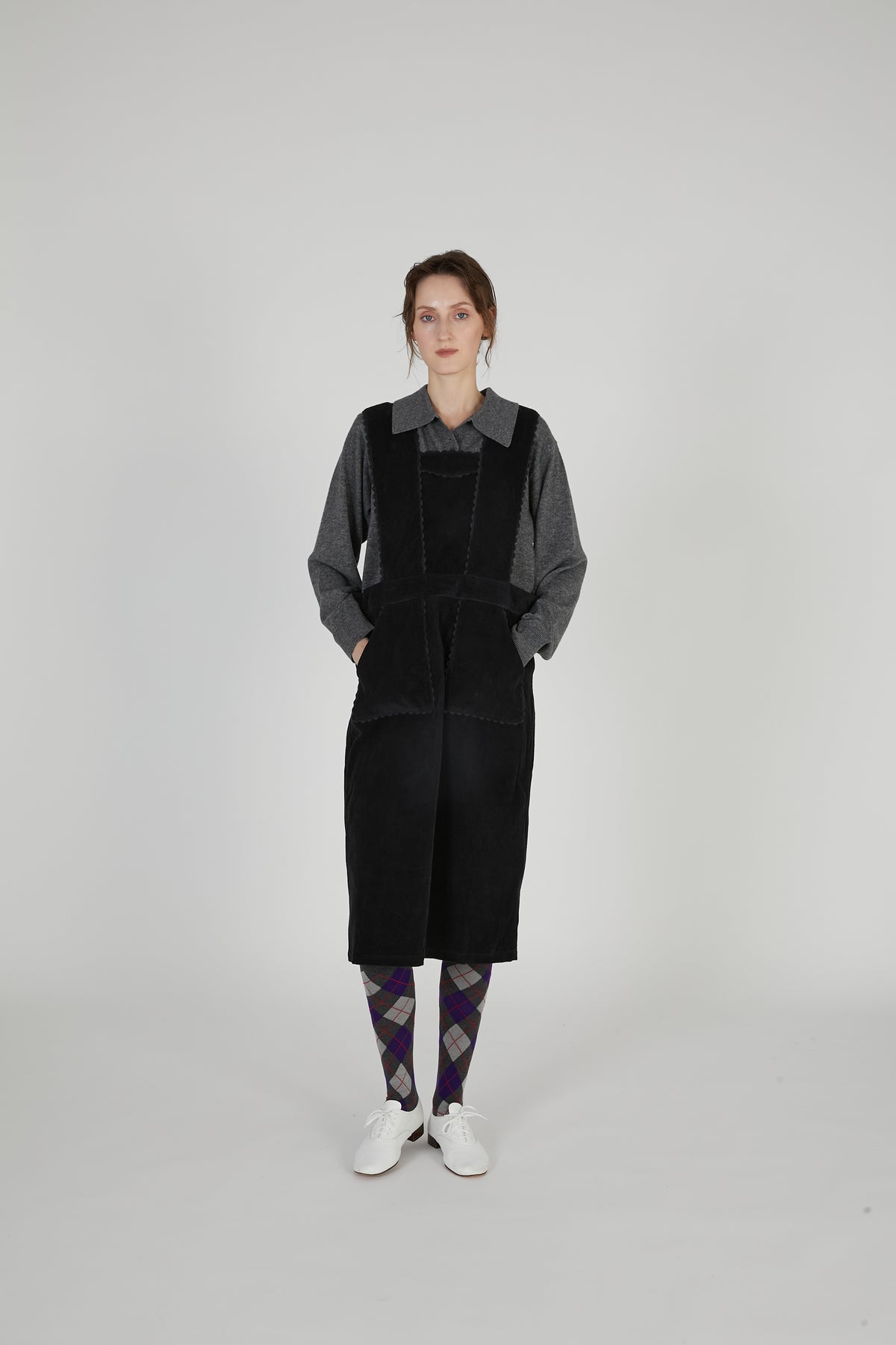 corduroy apron onepiece|BLACK