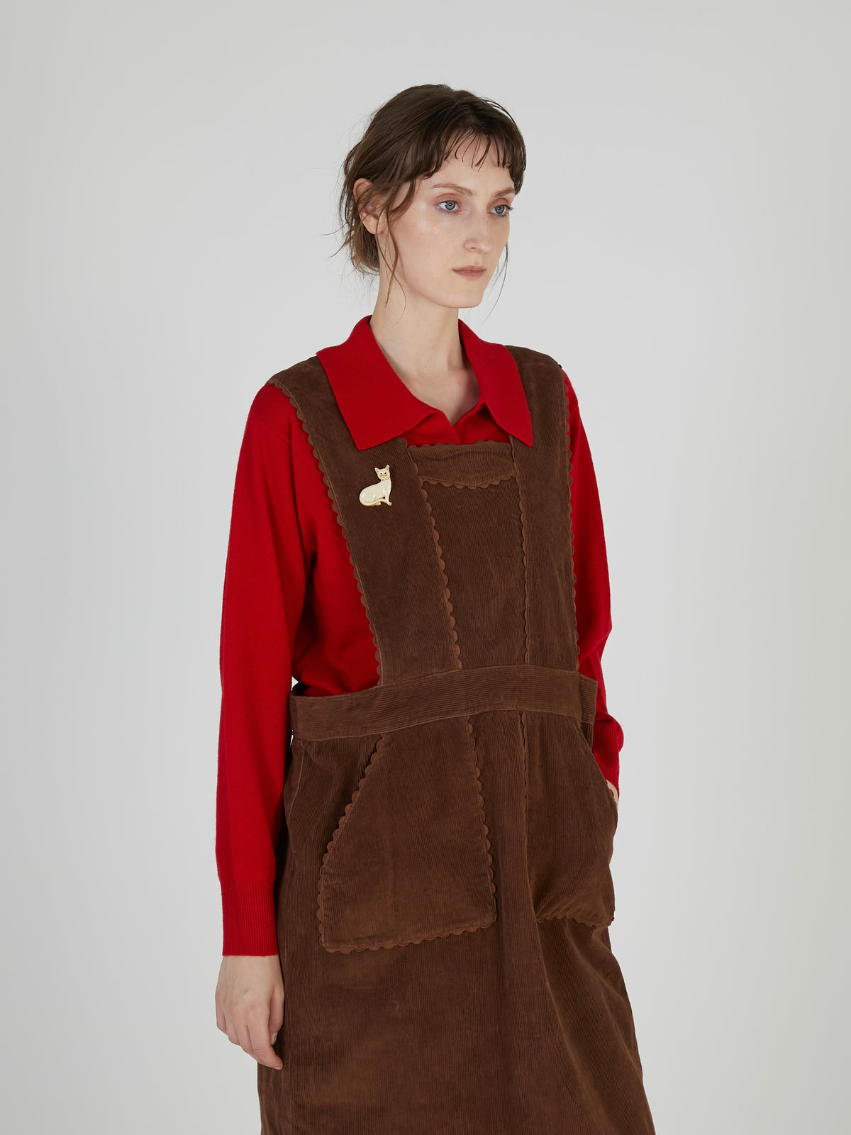 corduroy apron onepiece|BROWN