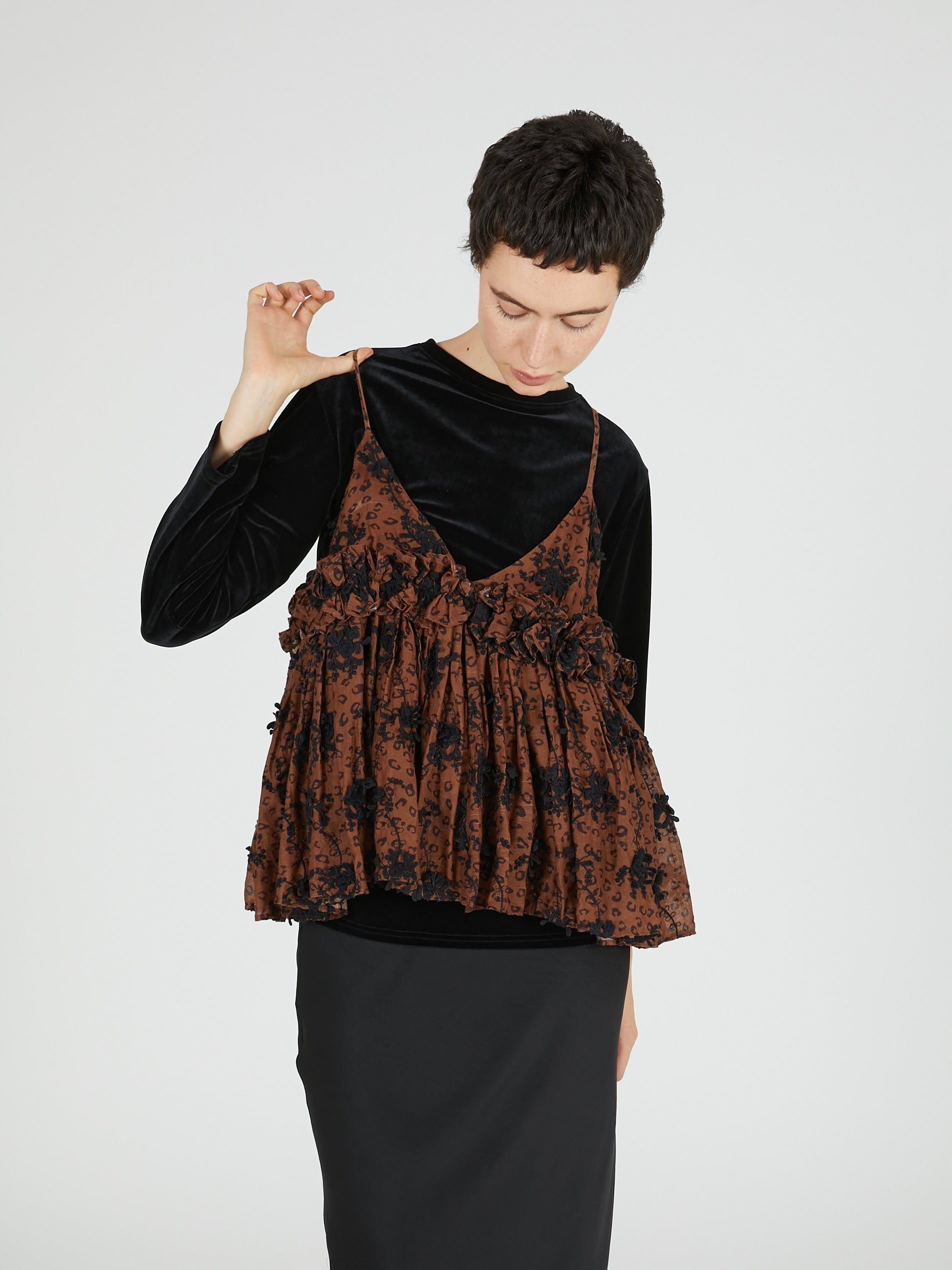 3D embroidery leopard cami|BROWN