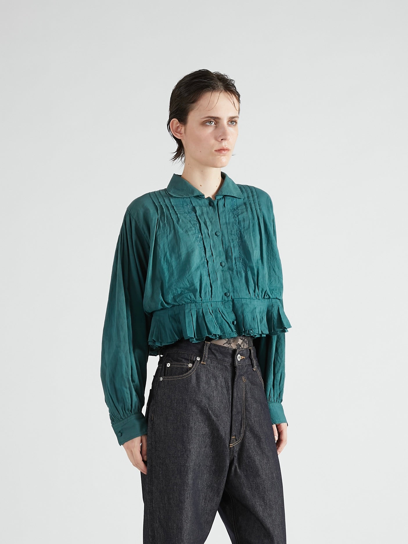 cord embroidery blouse|GREEN