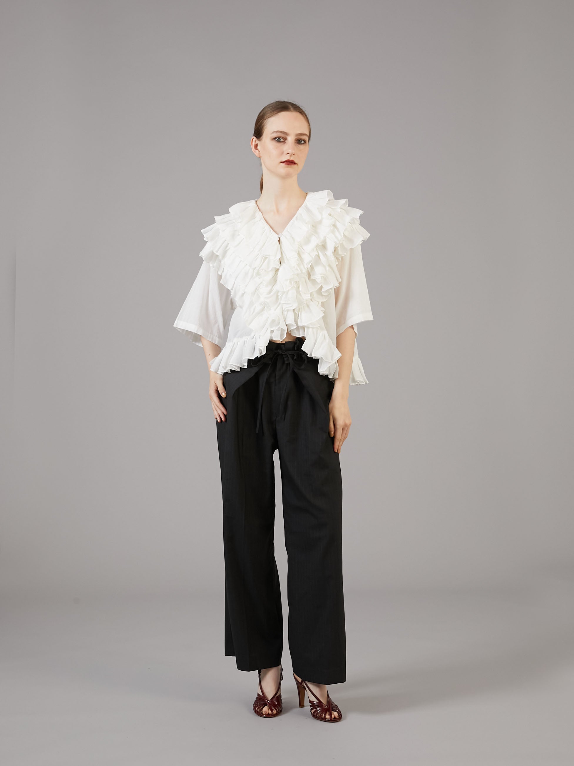 frill poncho blouse | WHITE