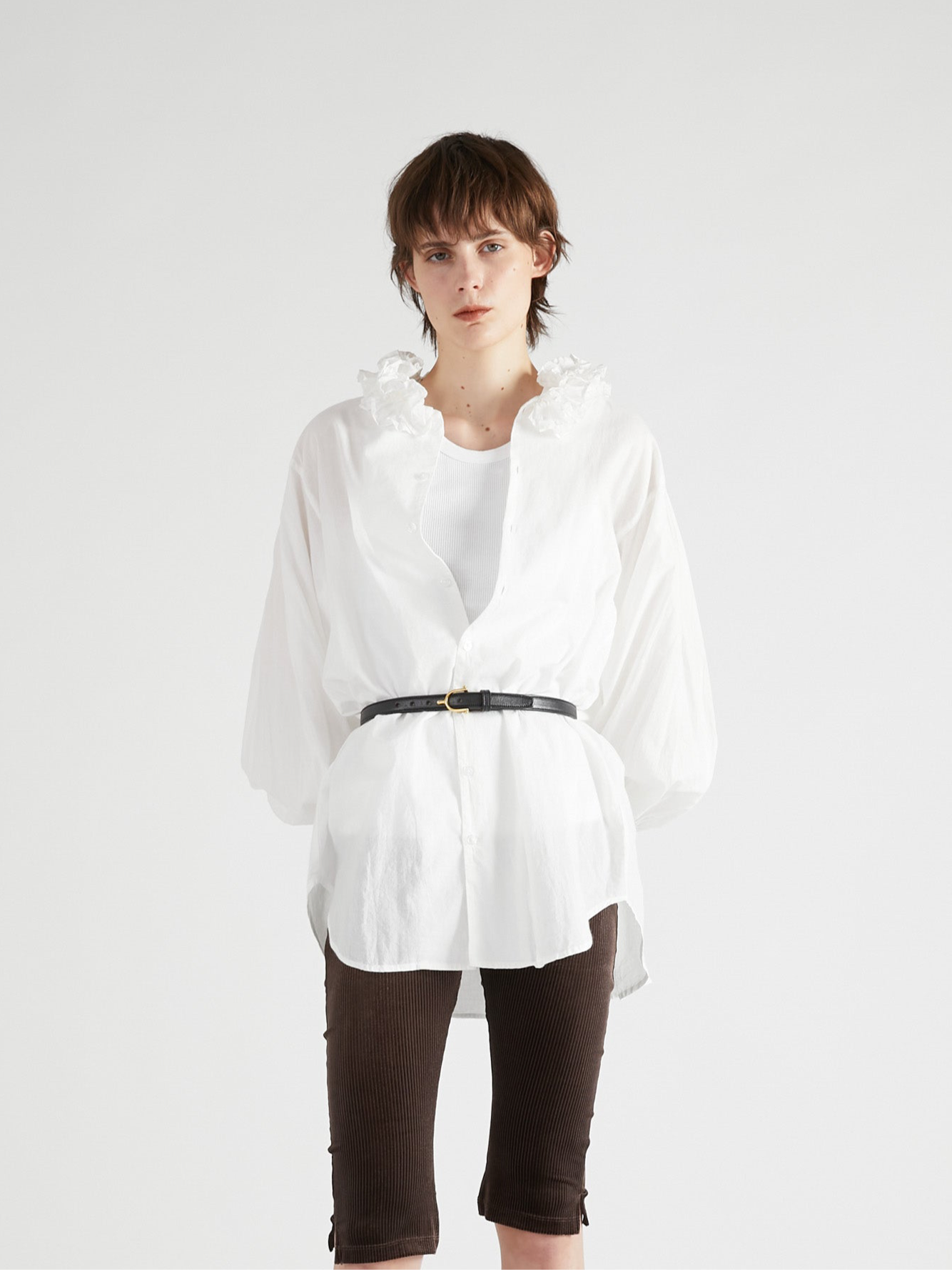 cotton frill collar shirts|WHITE
