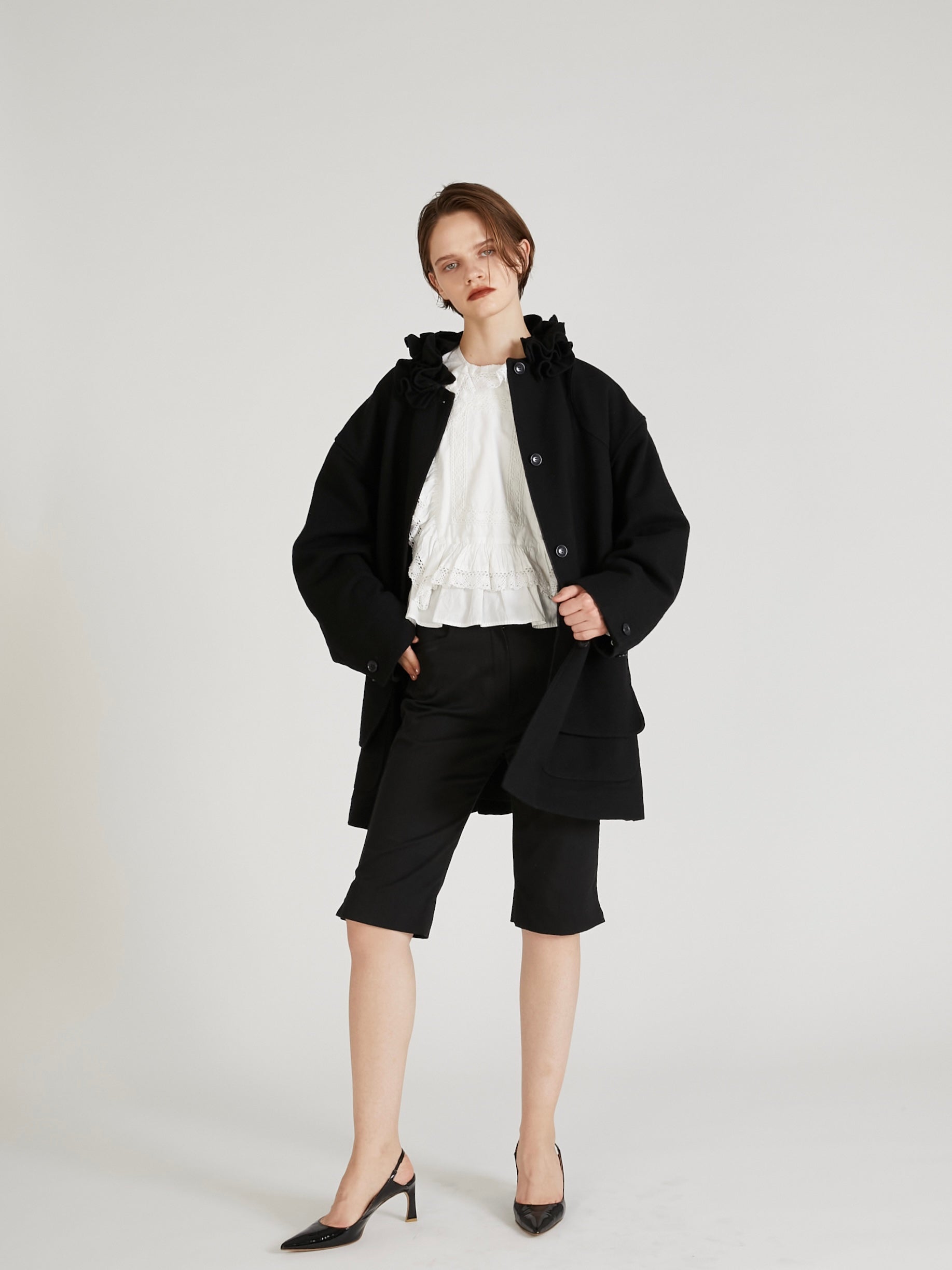 frill collar hunting jacket|BLACK