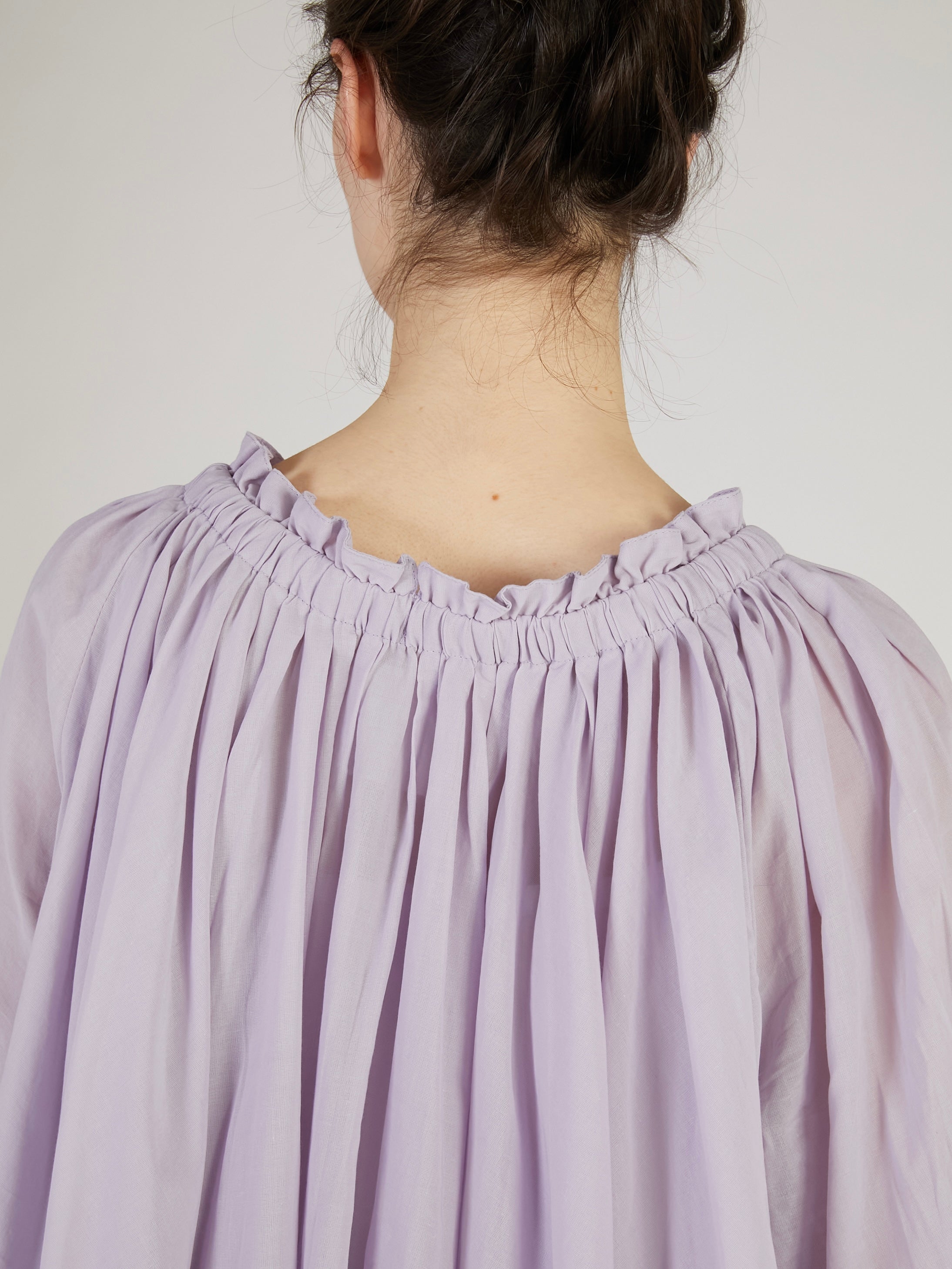 sheer gather volume blouse |LAVENDER