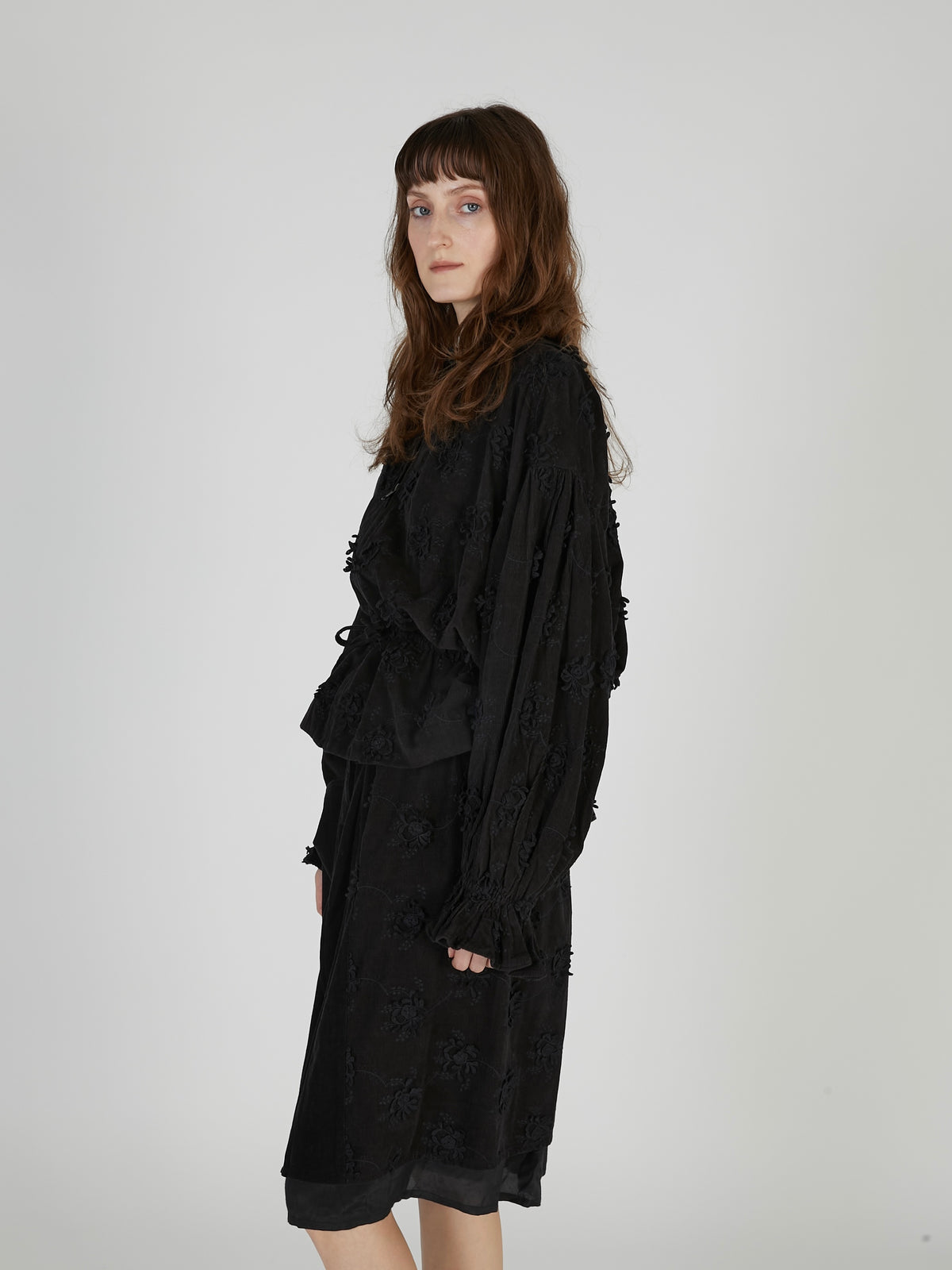 3D embroidery corduroy blouson|BLACK